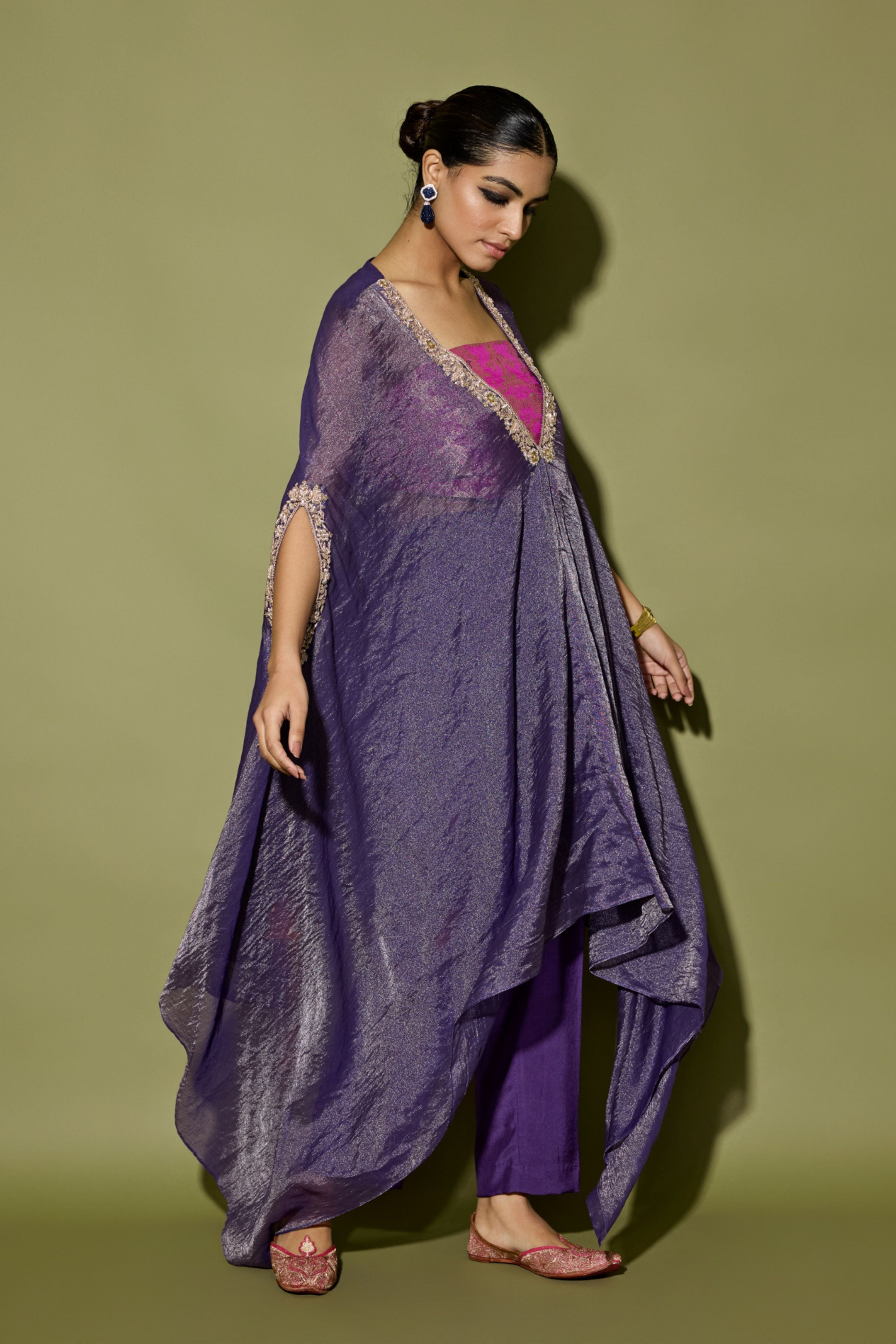 Purple Asymmetrical Kurta Set