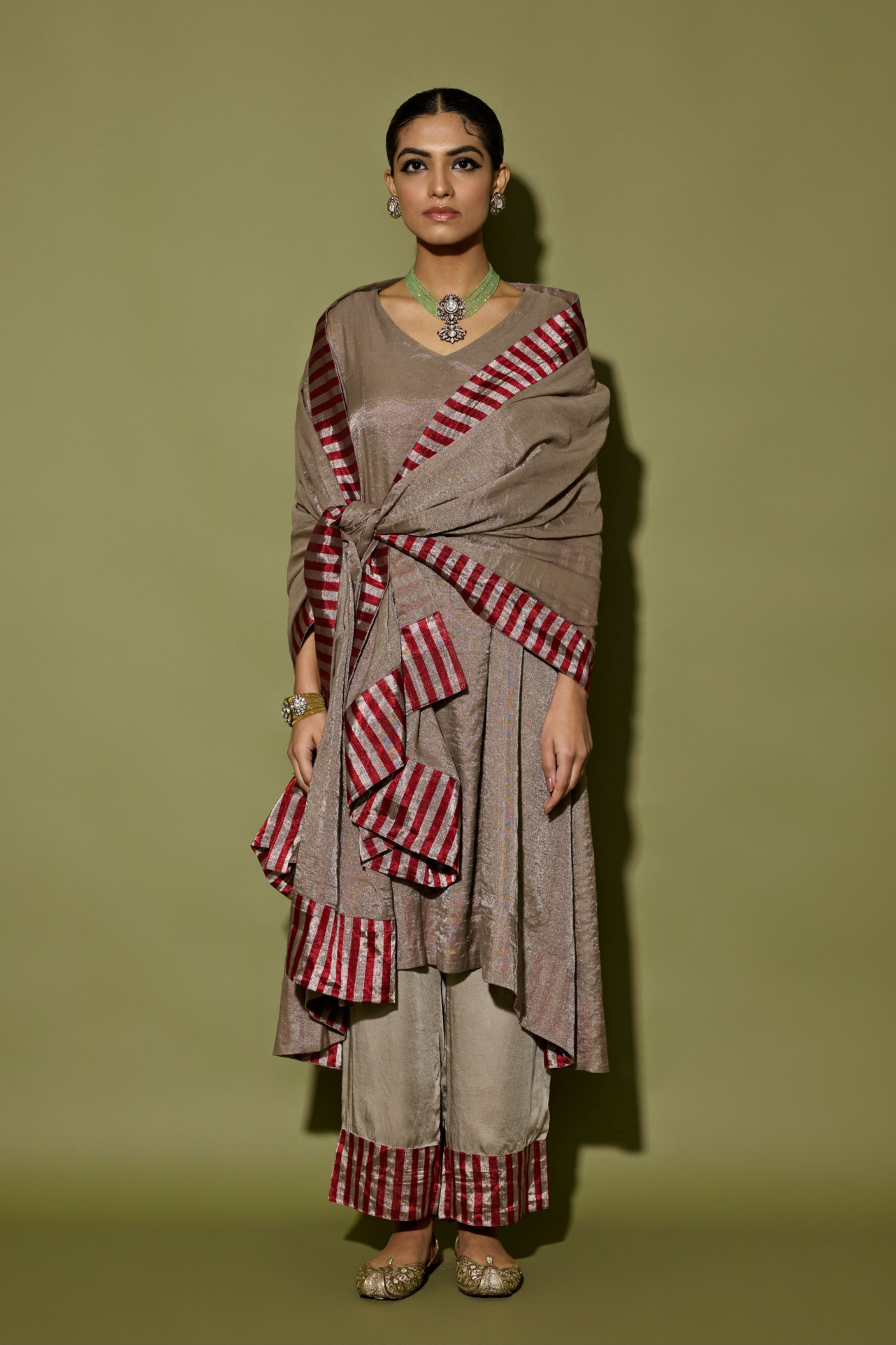 Grey Asymmetrical Kurta Set