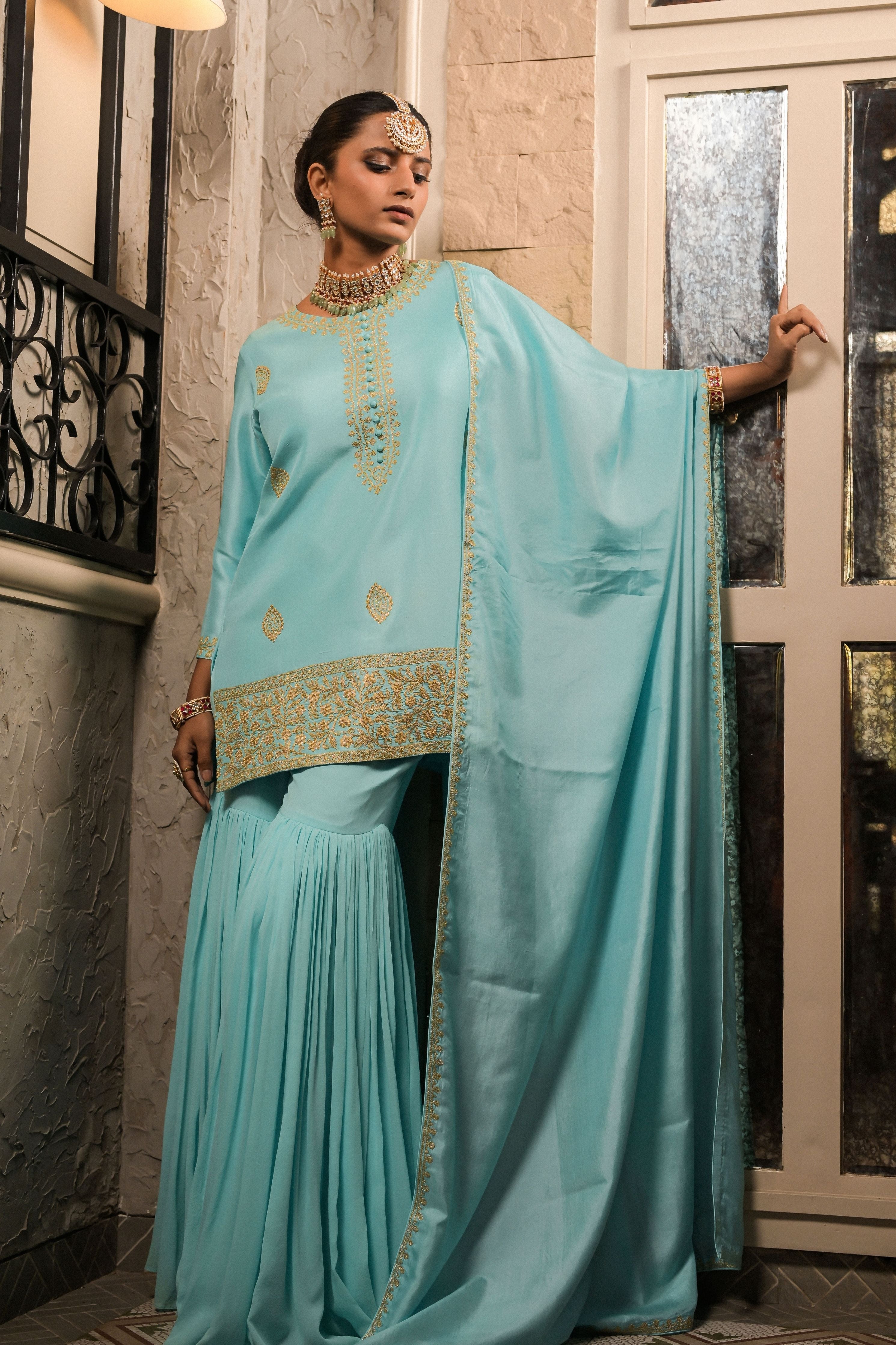 ‘Neelam’ Light blue sharara set