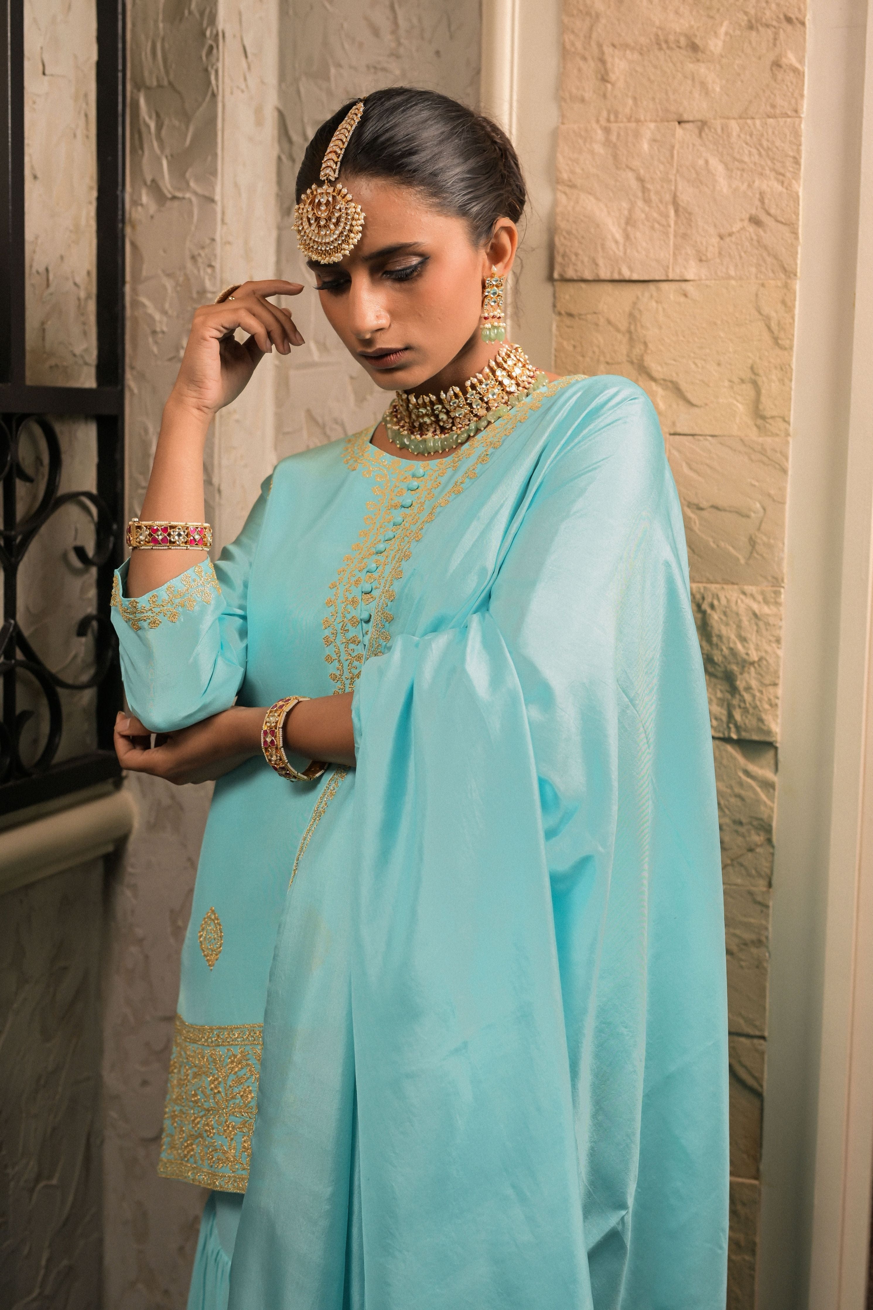 ‘Neelam’ Light blue sharara set