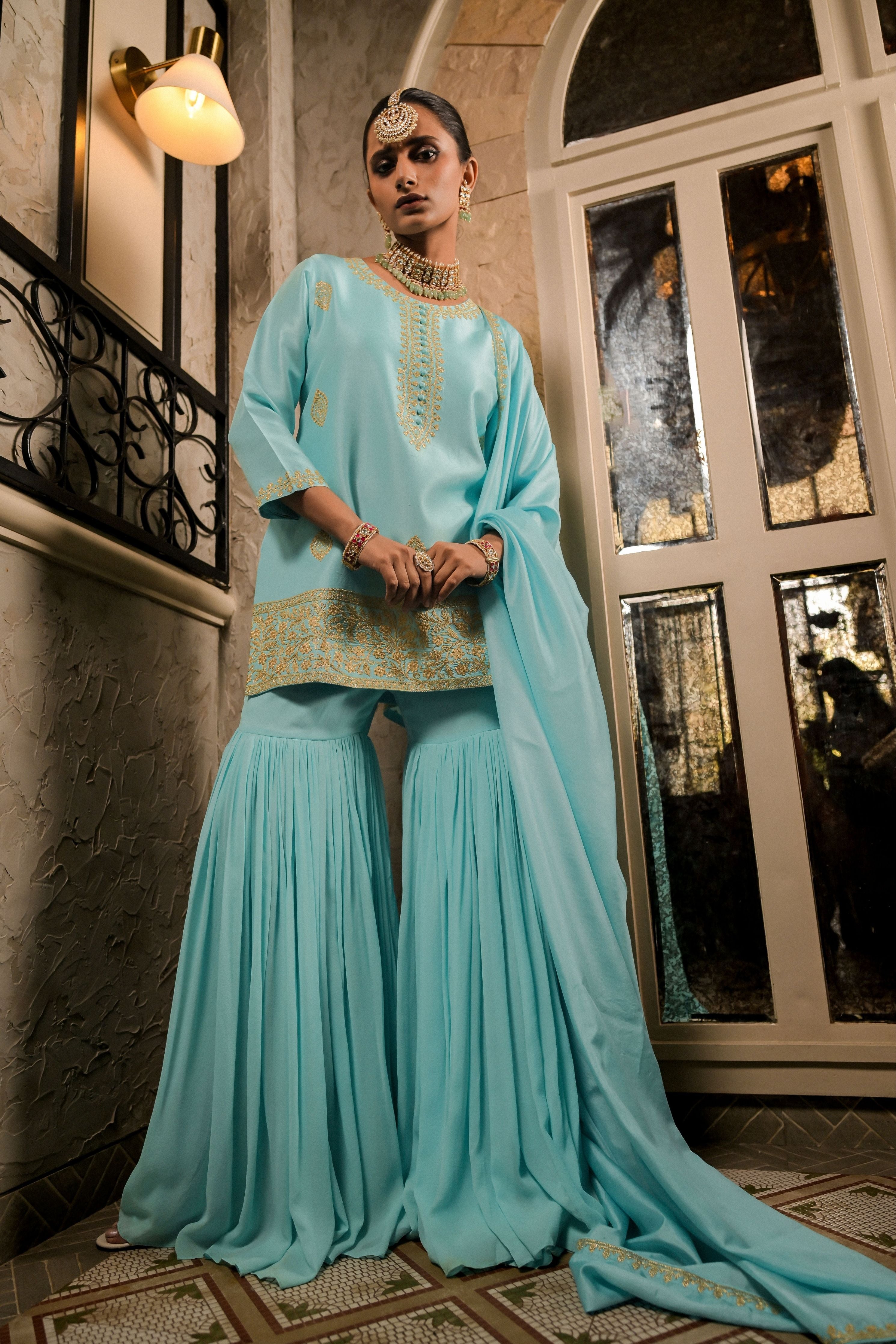 ‘Neelam’ Light blue sharara set