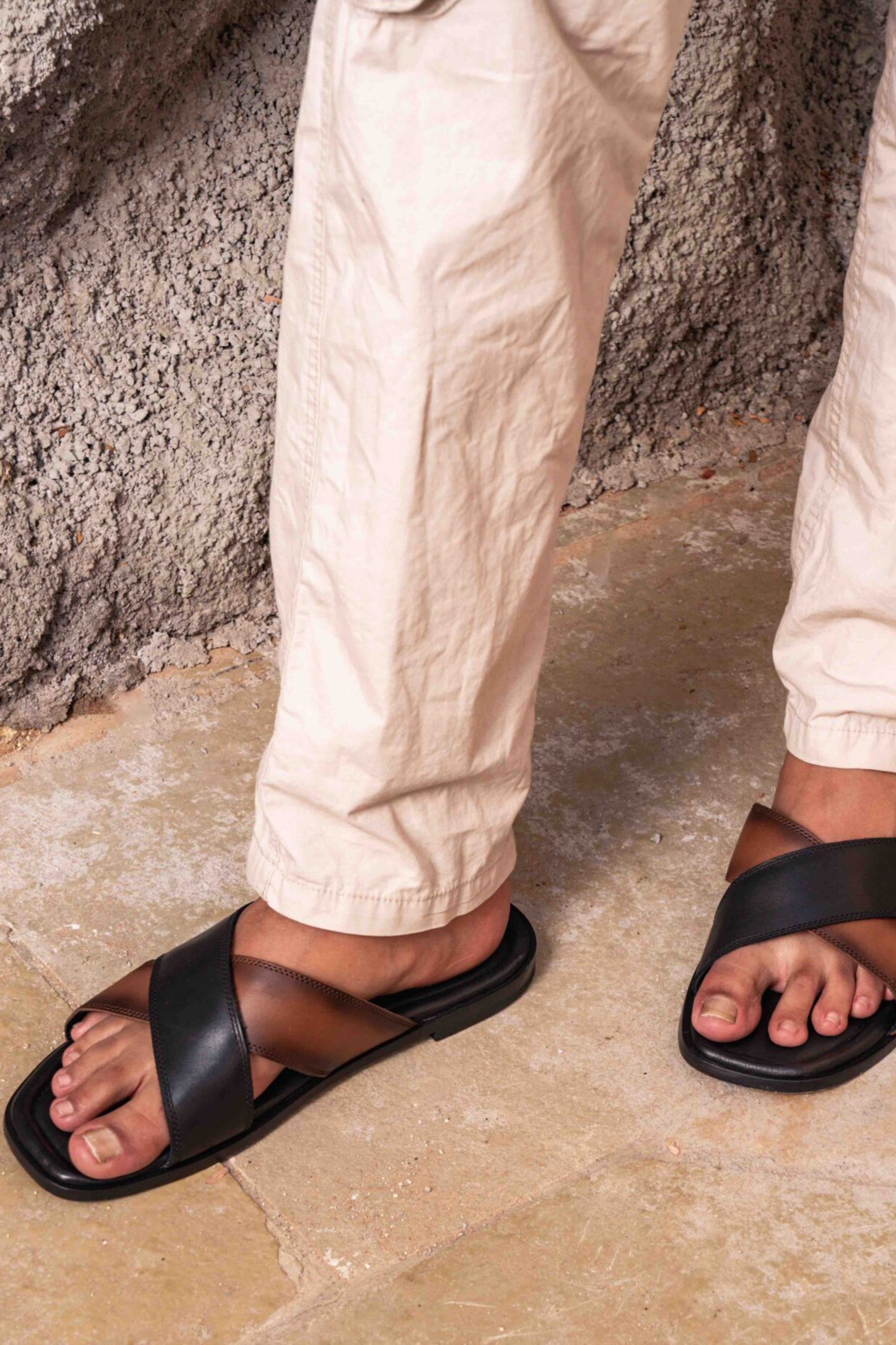 Tan & Black Cross Sandals
