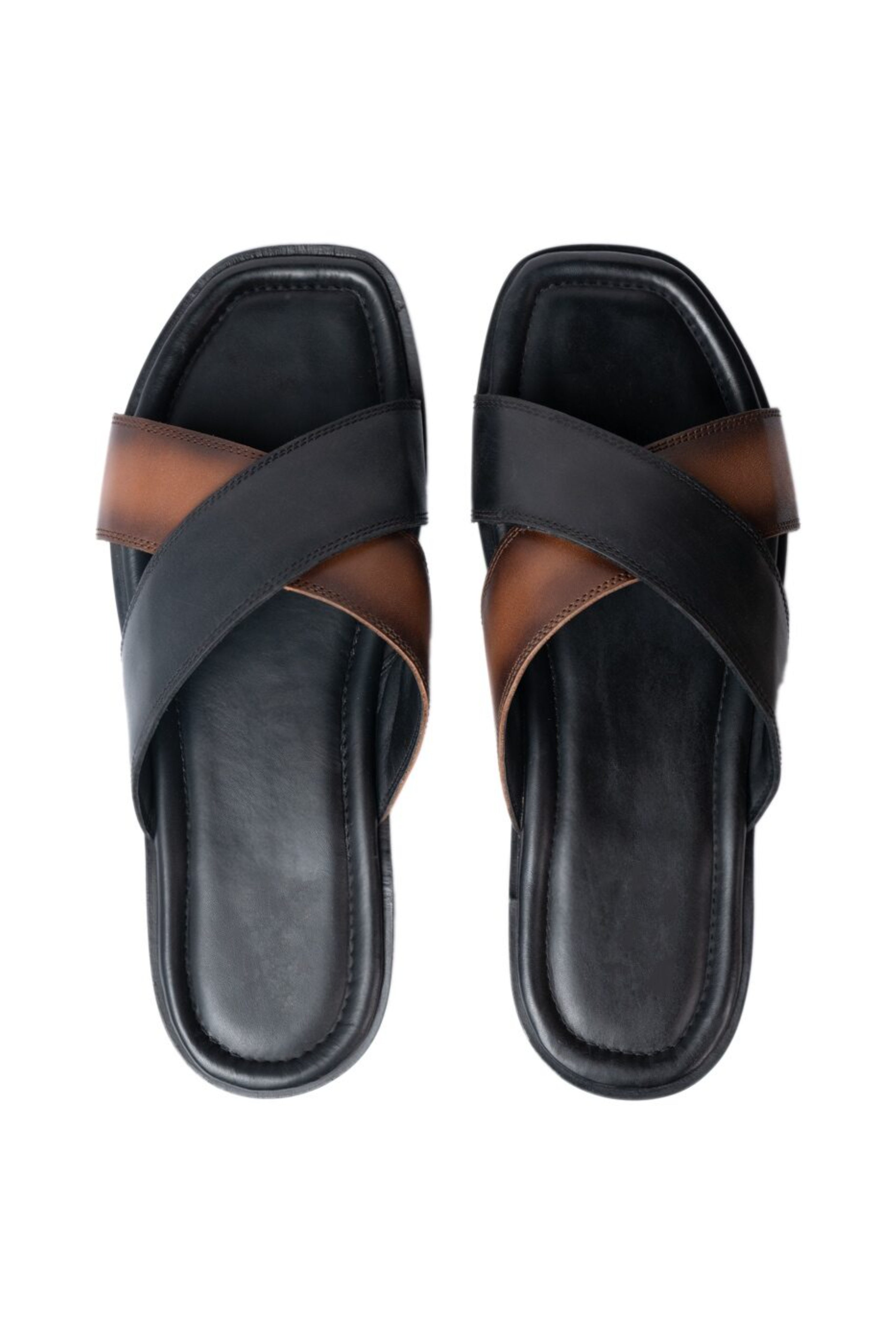 Tan & Black Cross Sandals