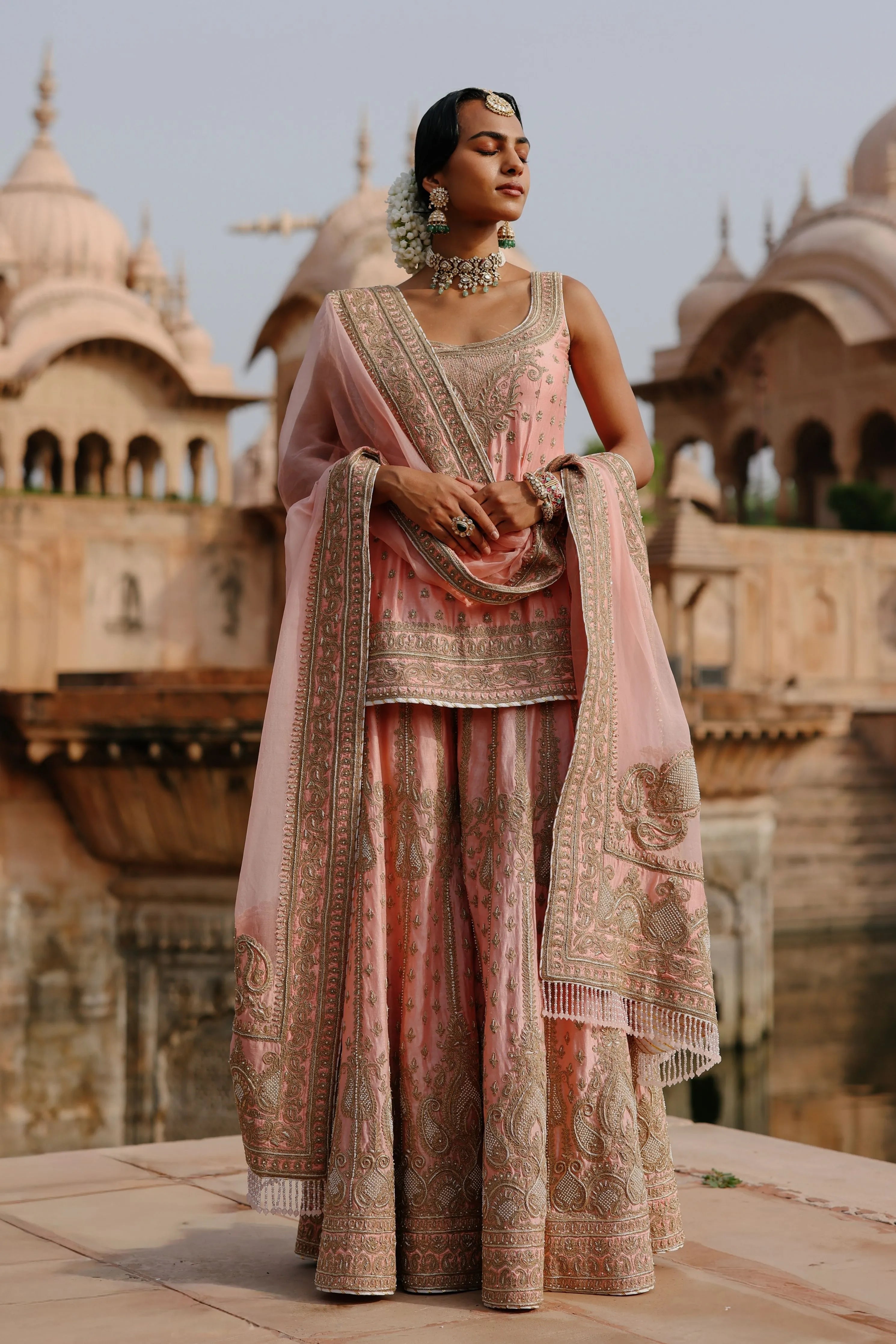 Tasnim Pink Kurta Set with Sharara & Dupatta
