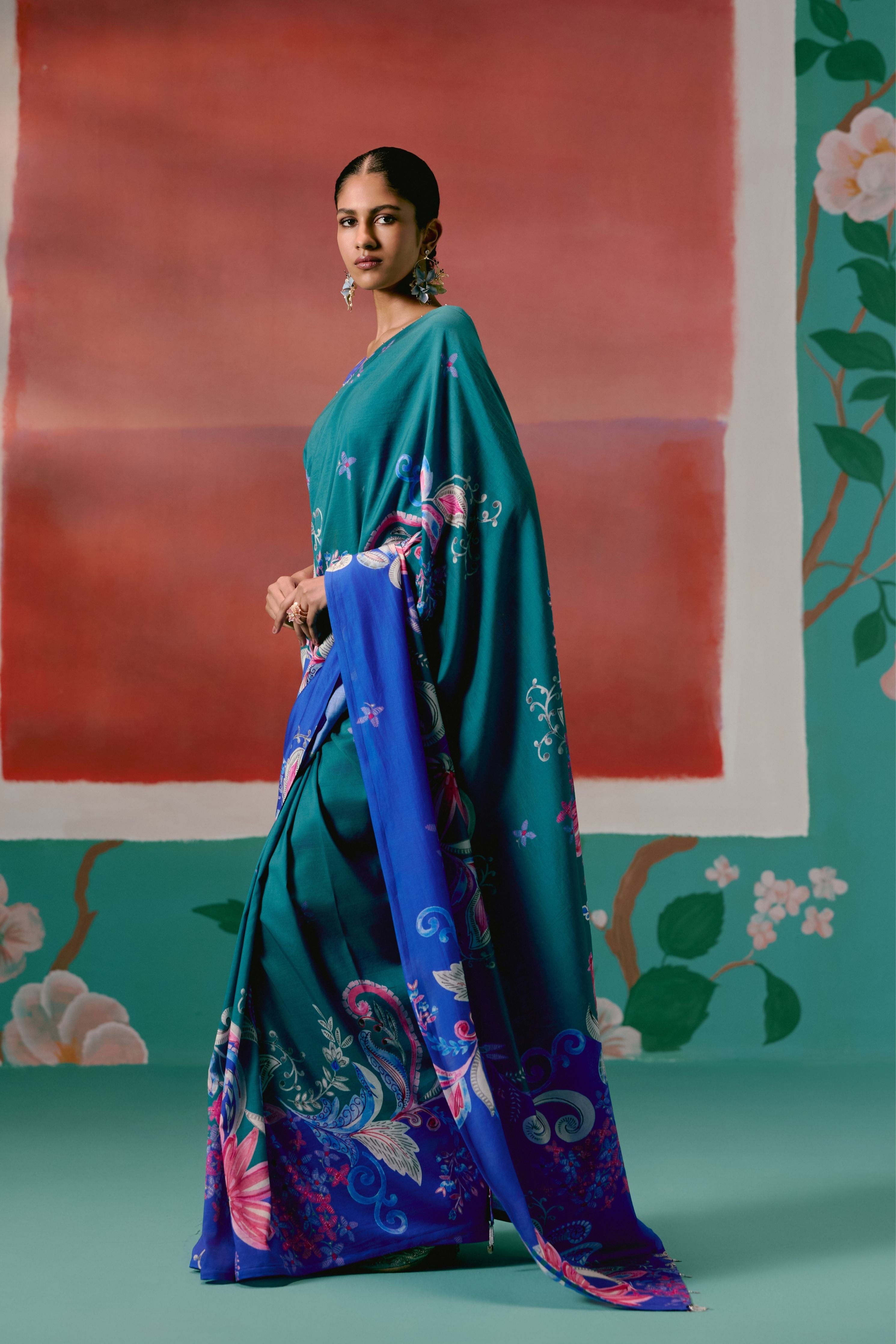 Teal And Blue Paisley Saree