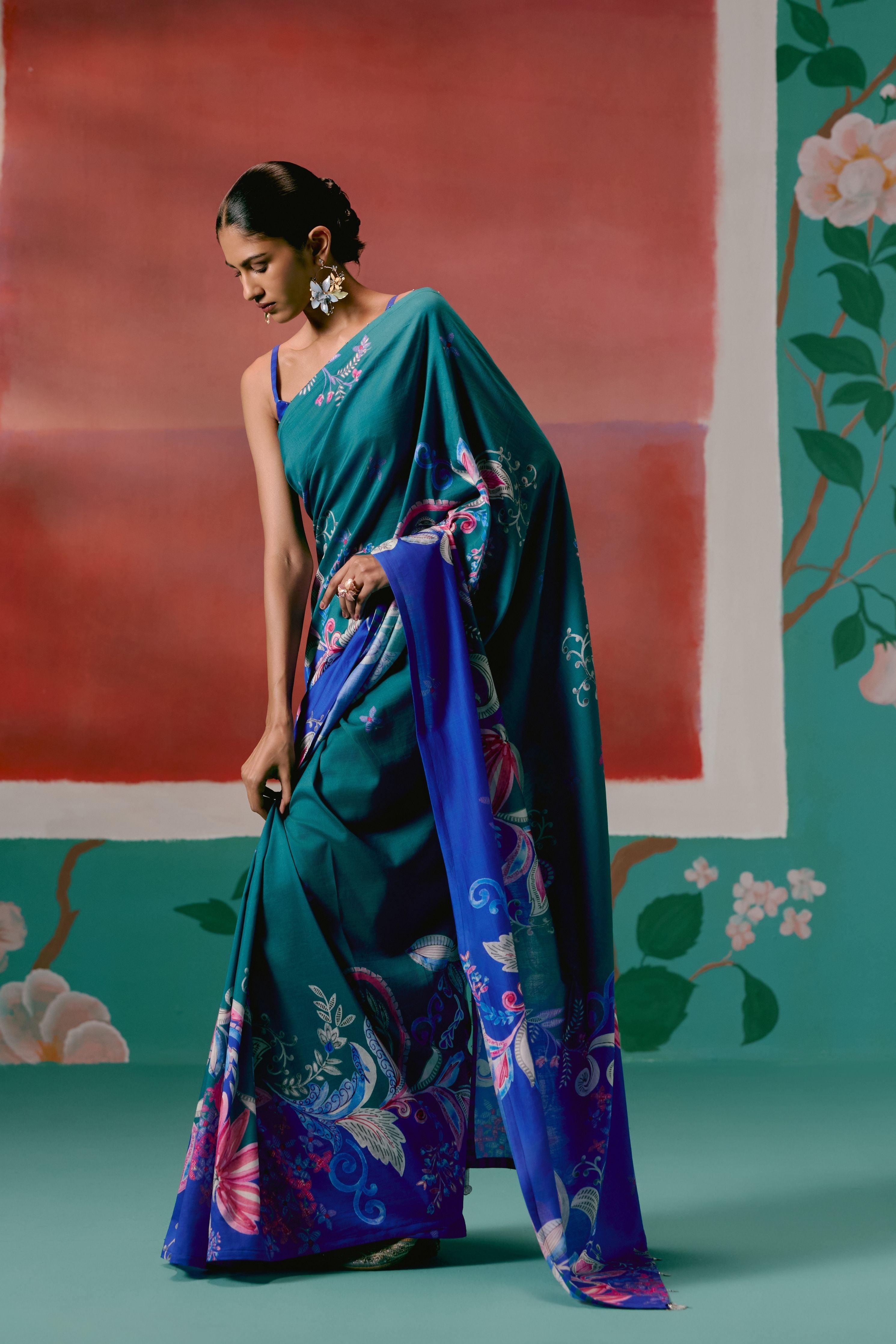 Teal And Blue Paisley Saree