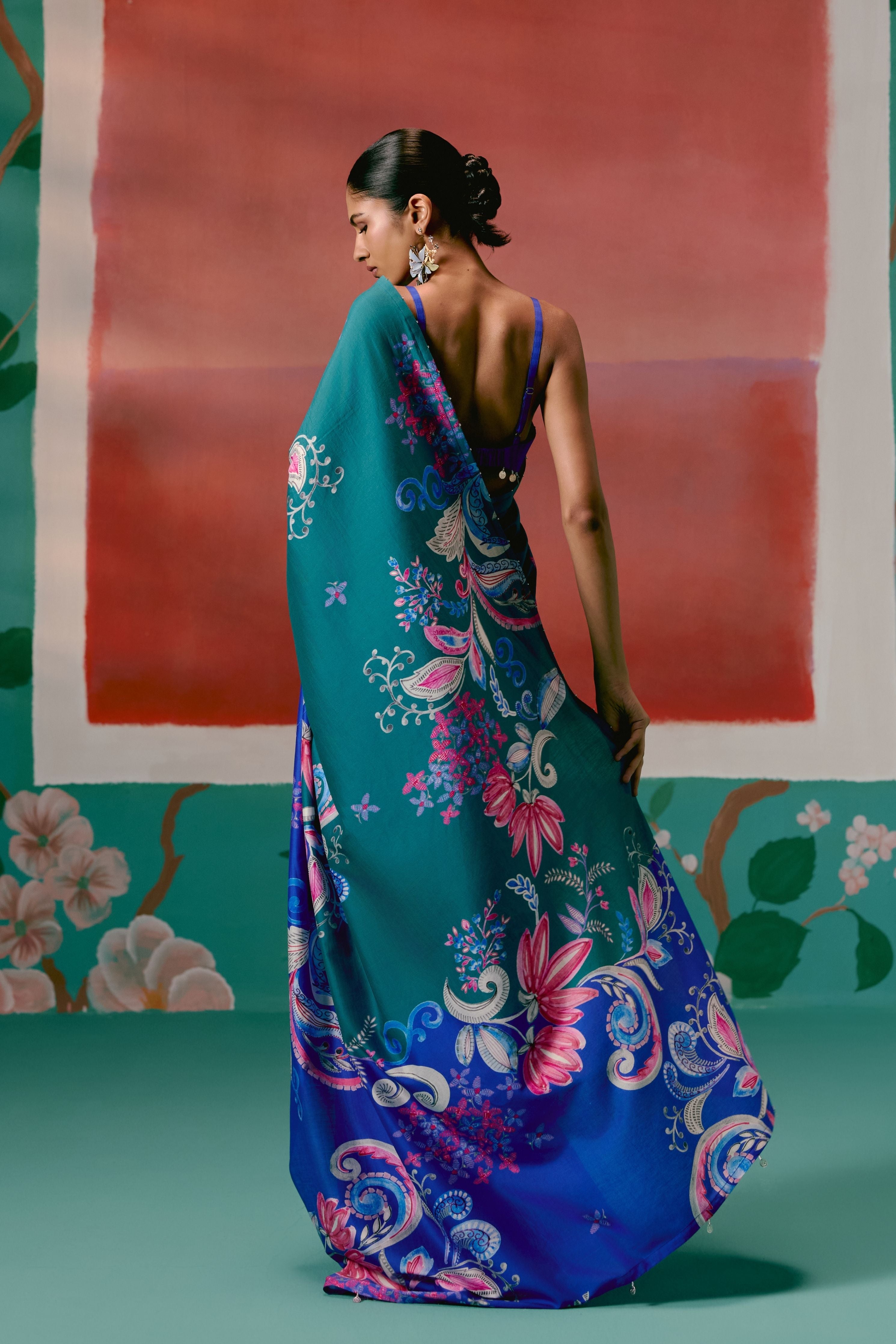 Teal And Blue Paisley Saree