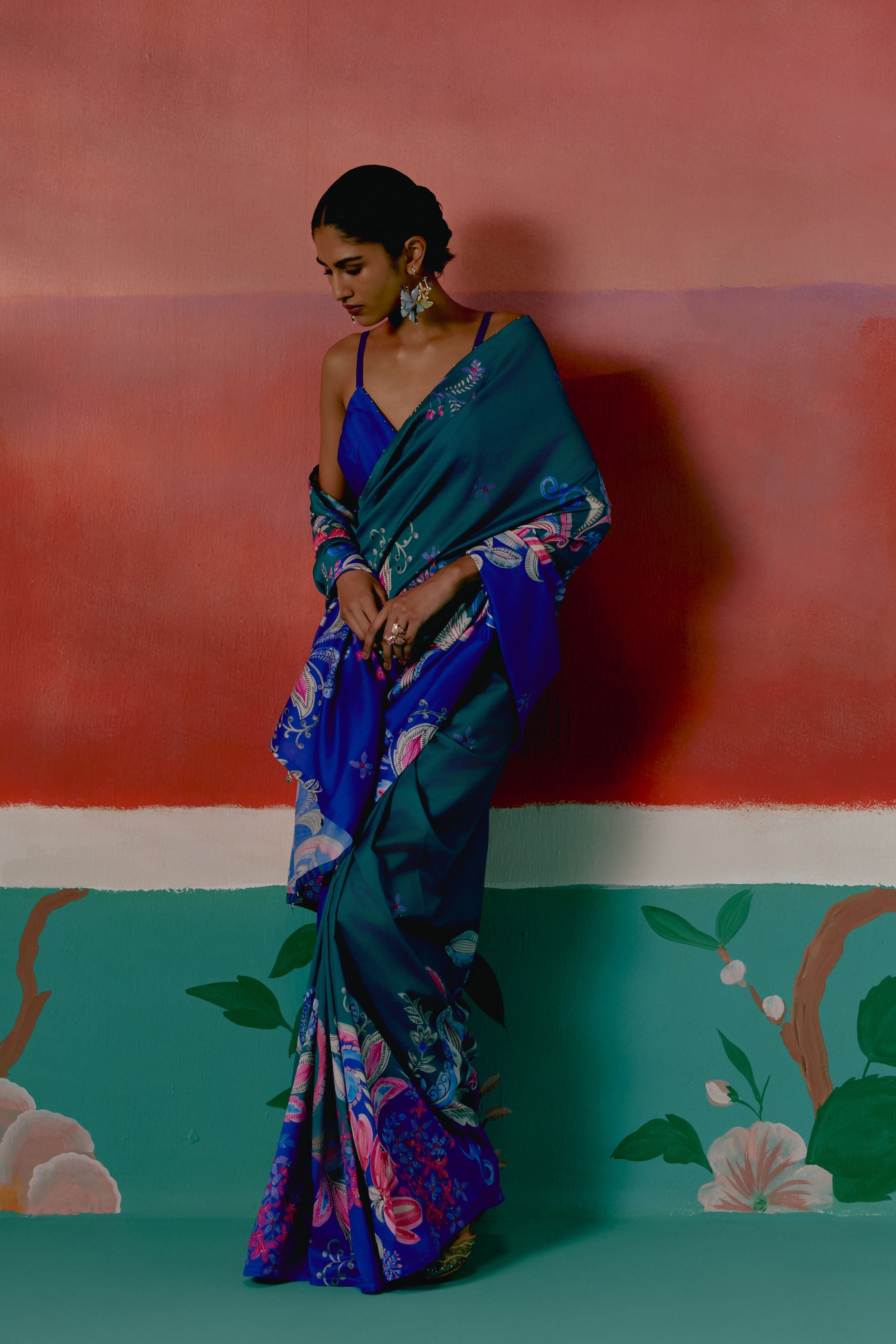 Teal And Blue Paisley Saree