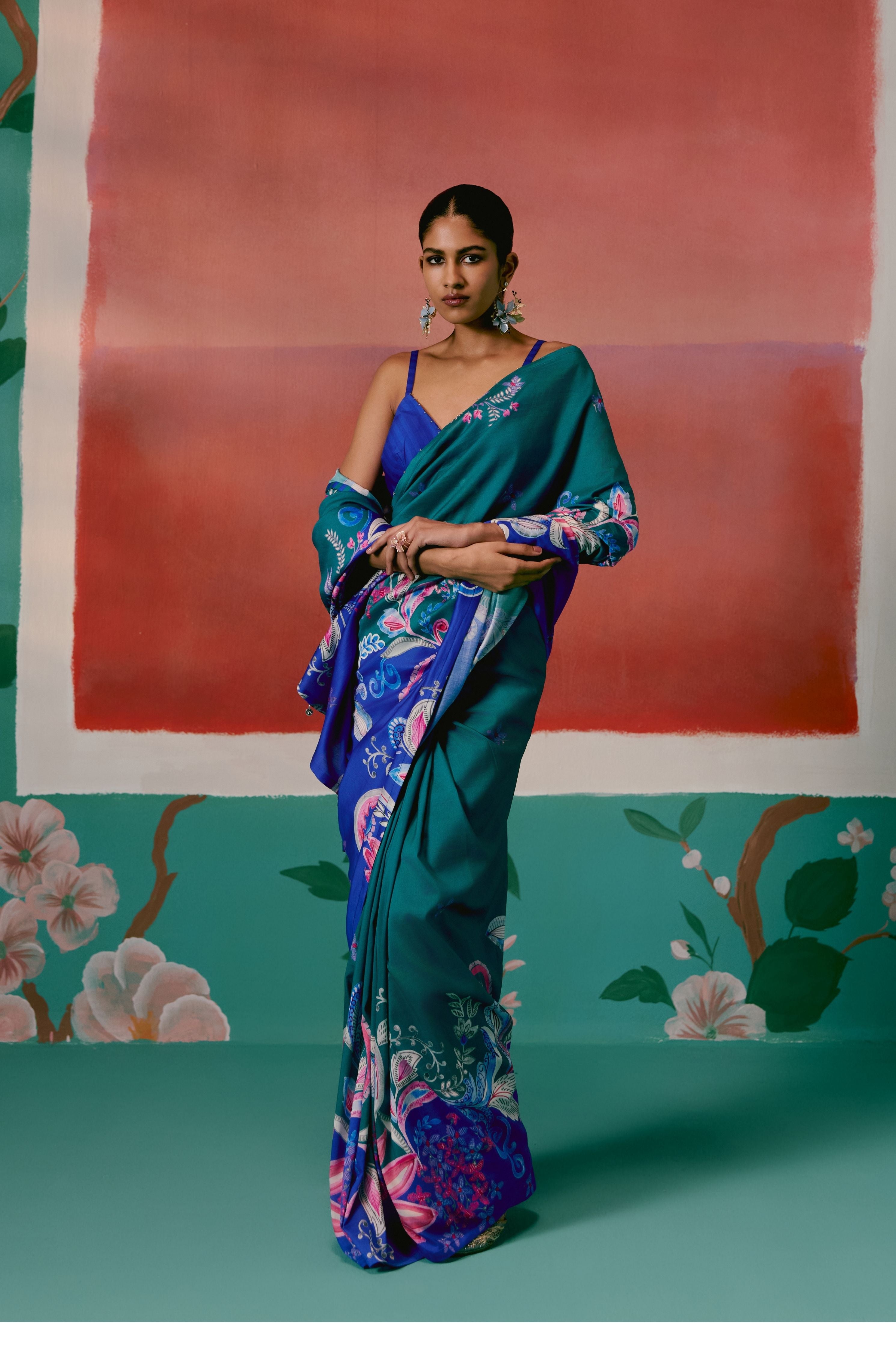 Teal And Blue Paisley Saree