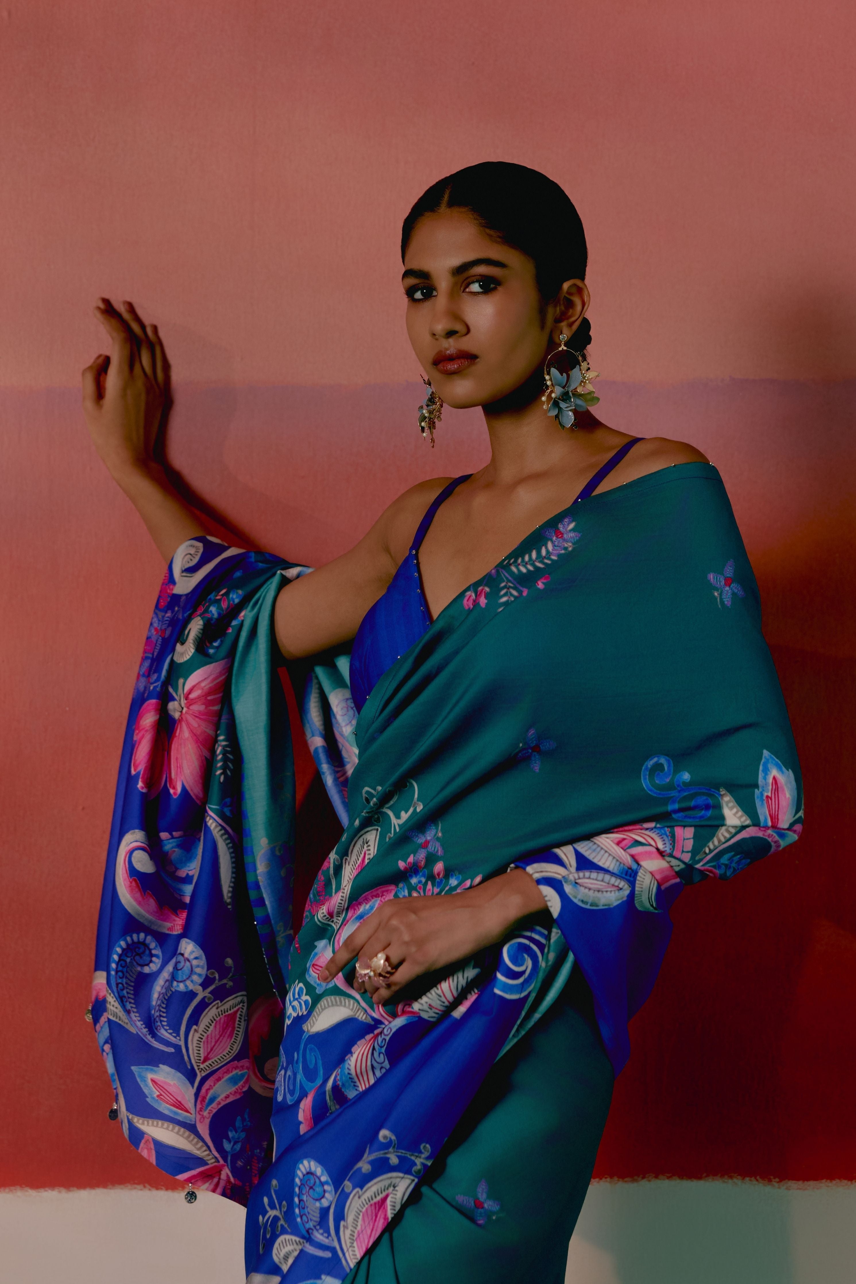 Teal And Blue Paisley Saree