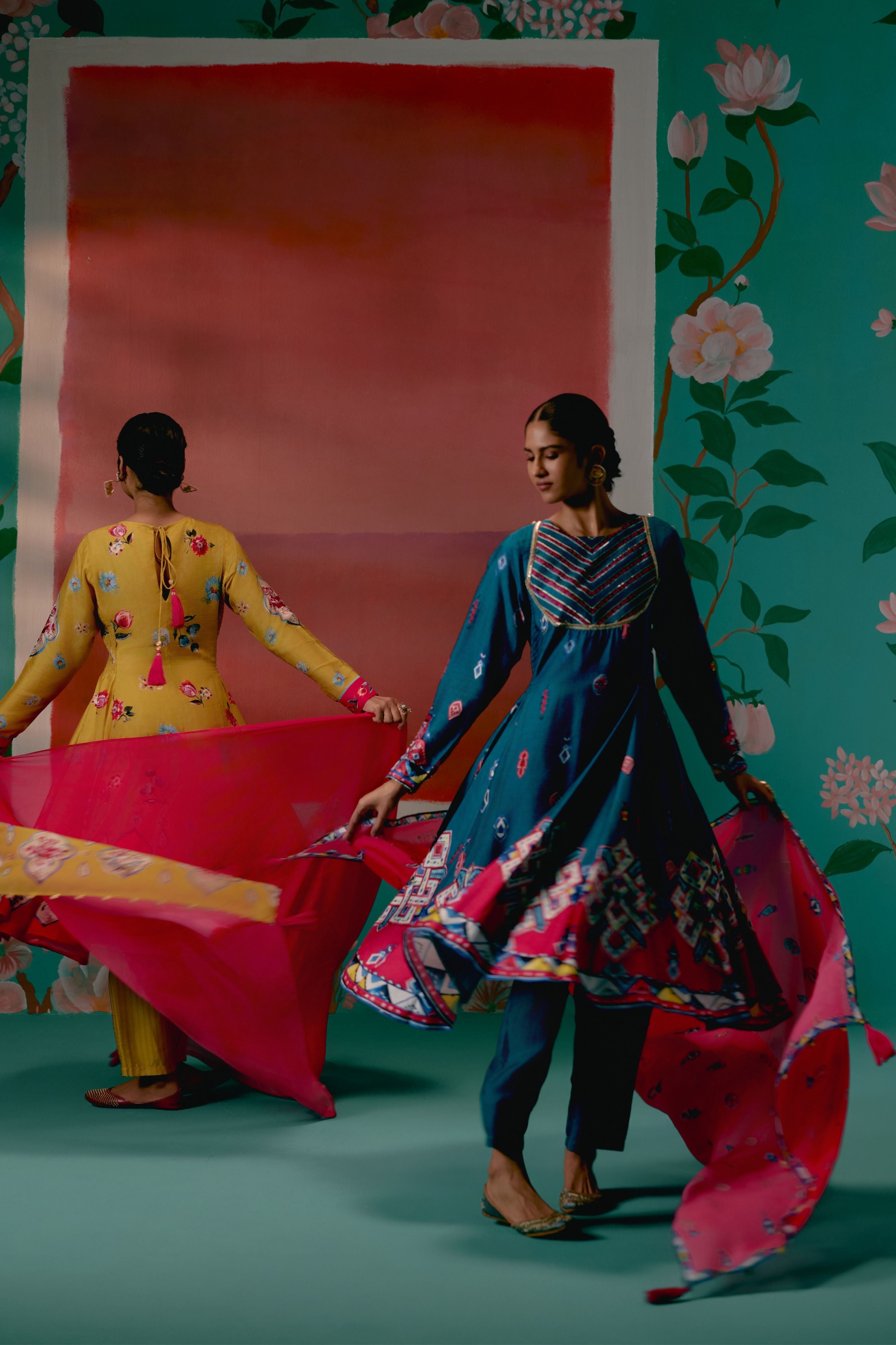 Teal Aztec Anarkali Set