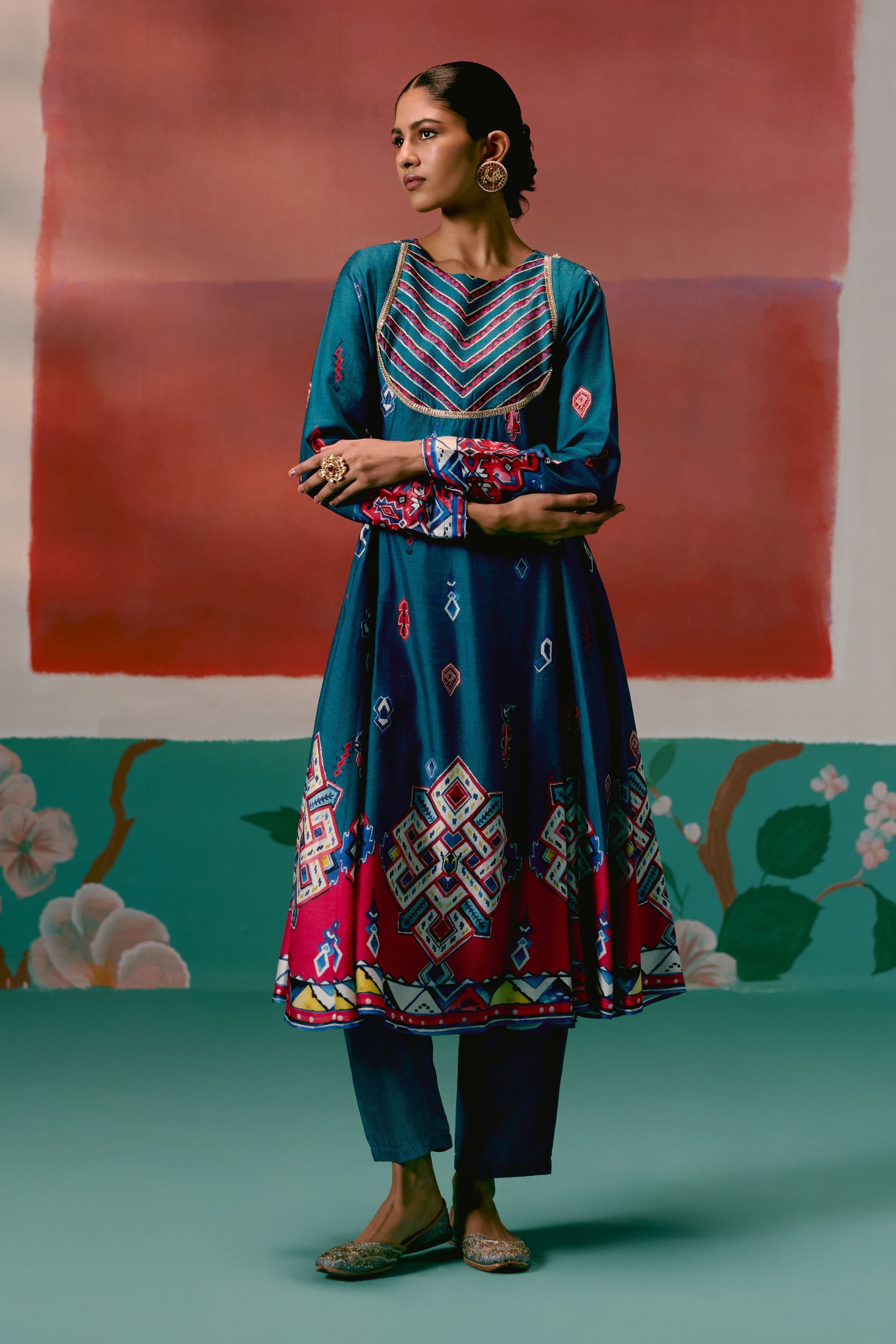 Teal Aztec Anarkali Set
