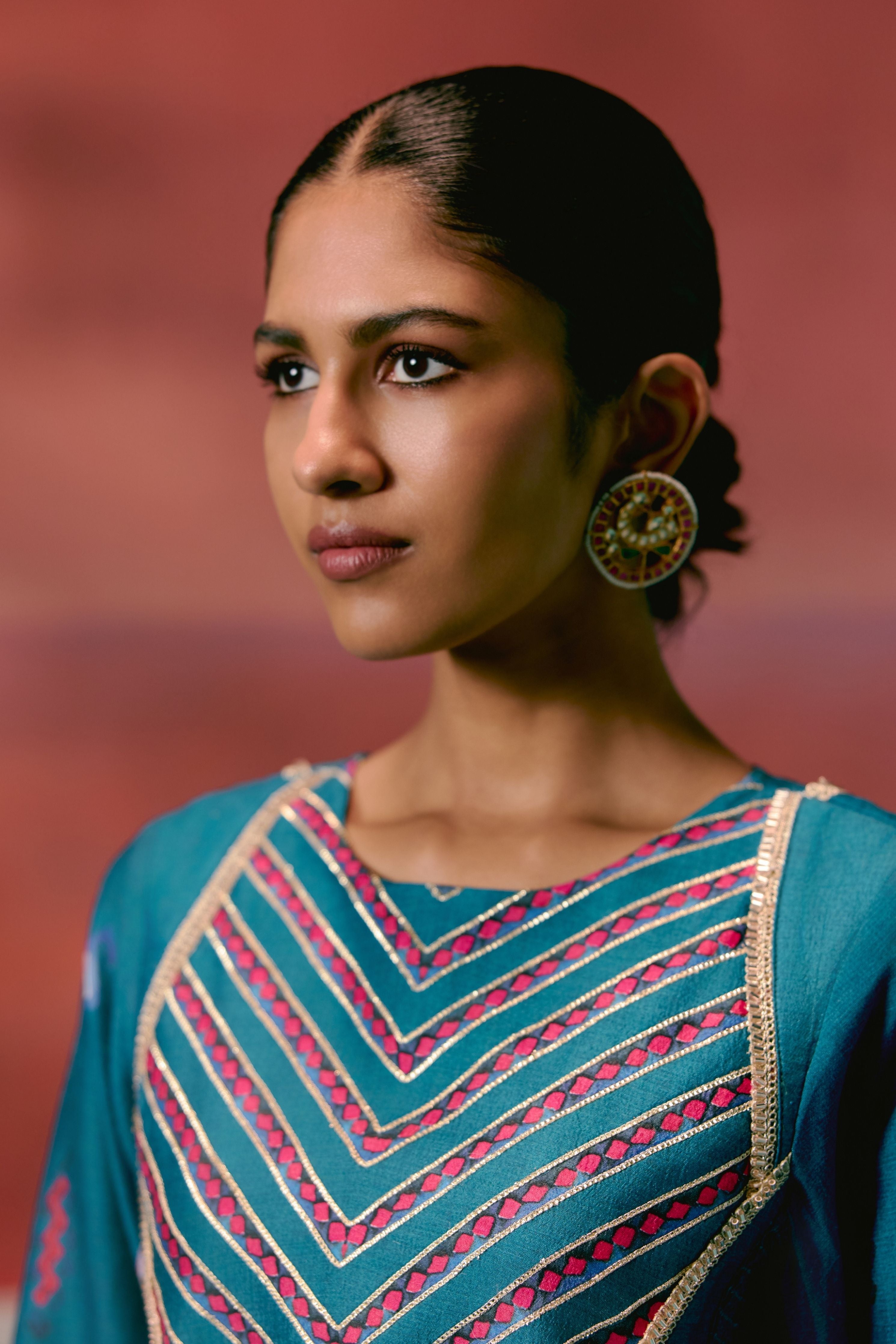 Teal Aztec Anarkali Set