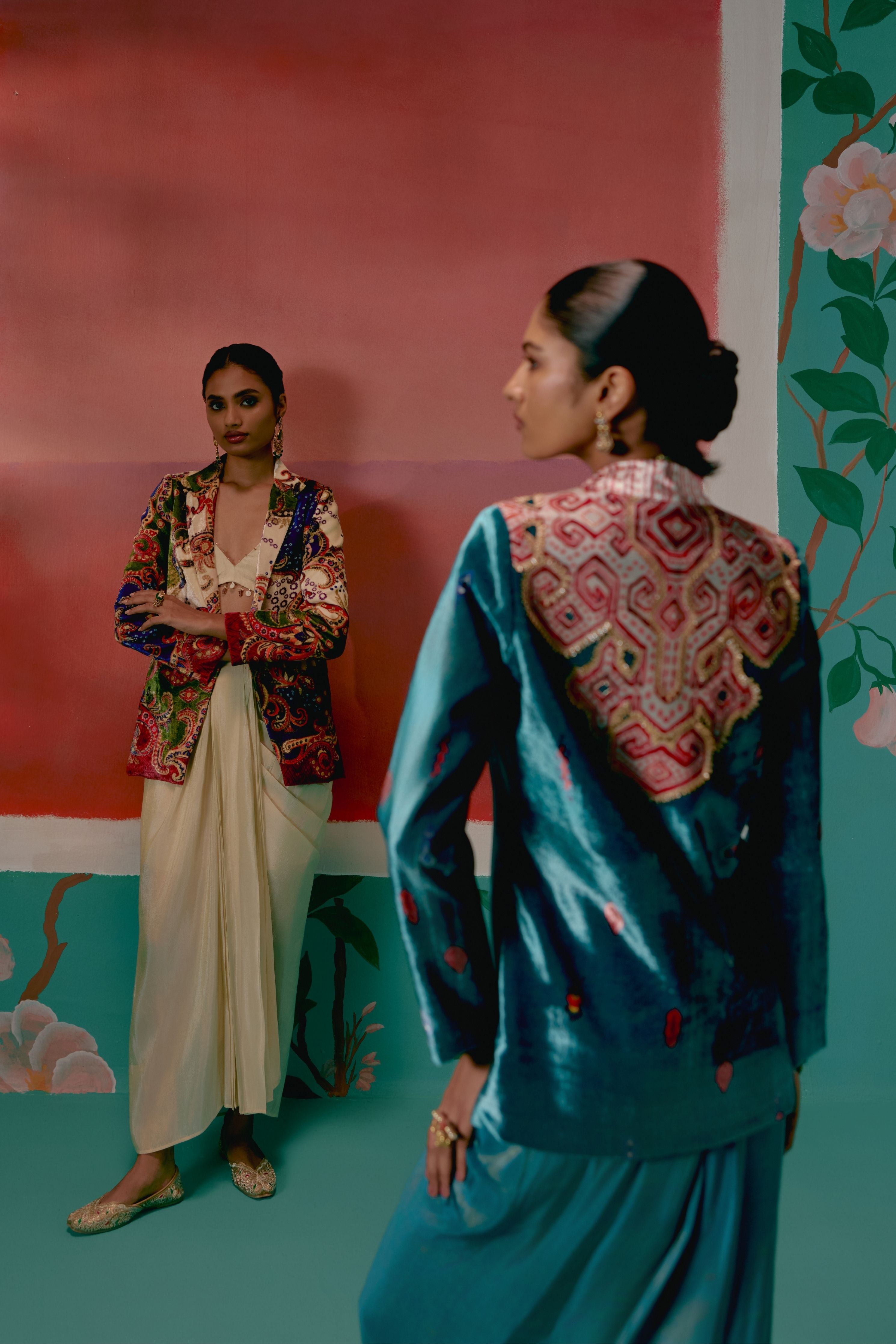 Teal Aztec Blazer Dhoti Set