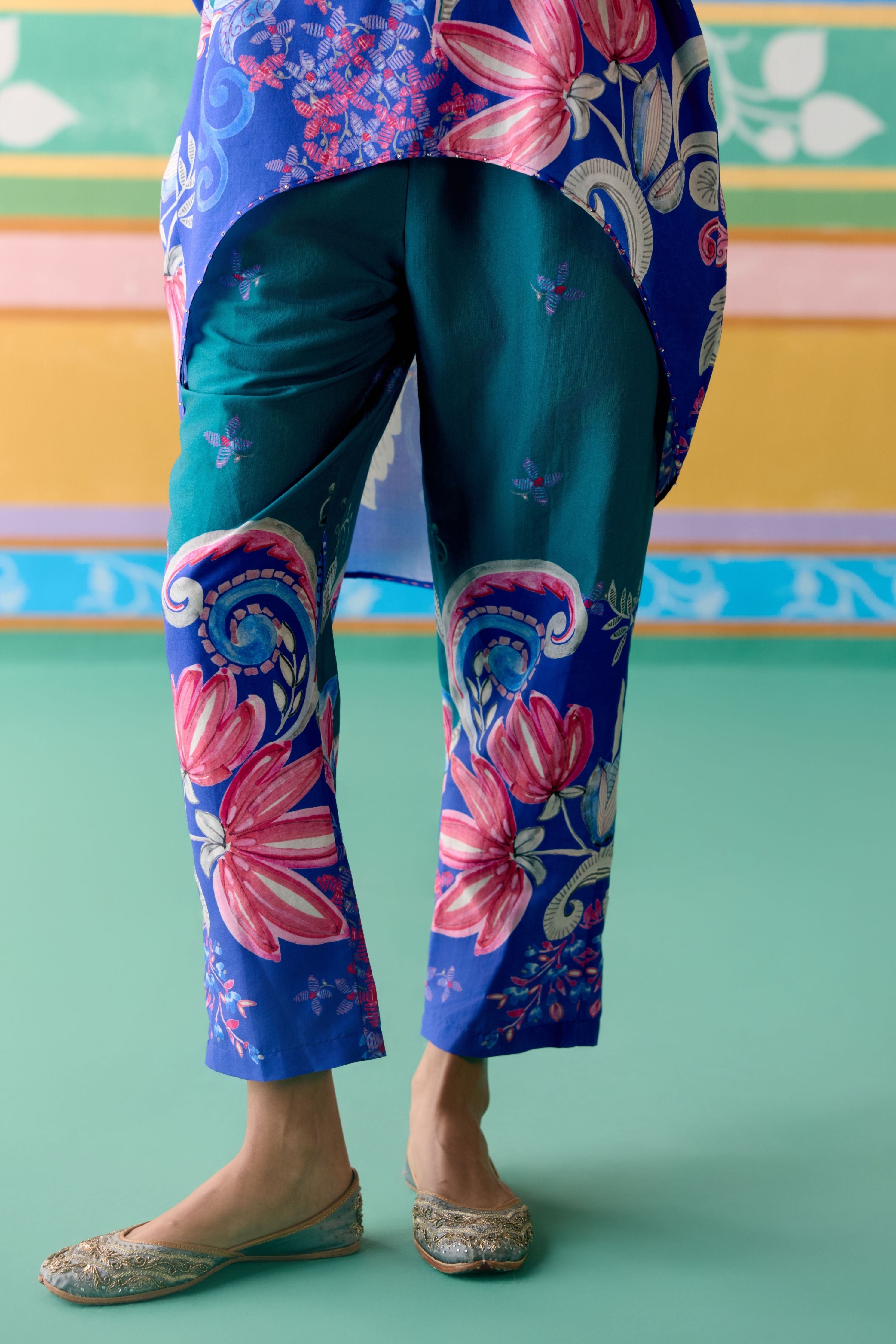 Teal Paisley Short Kaftan Set