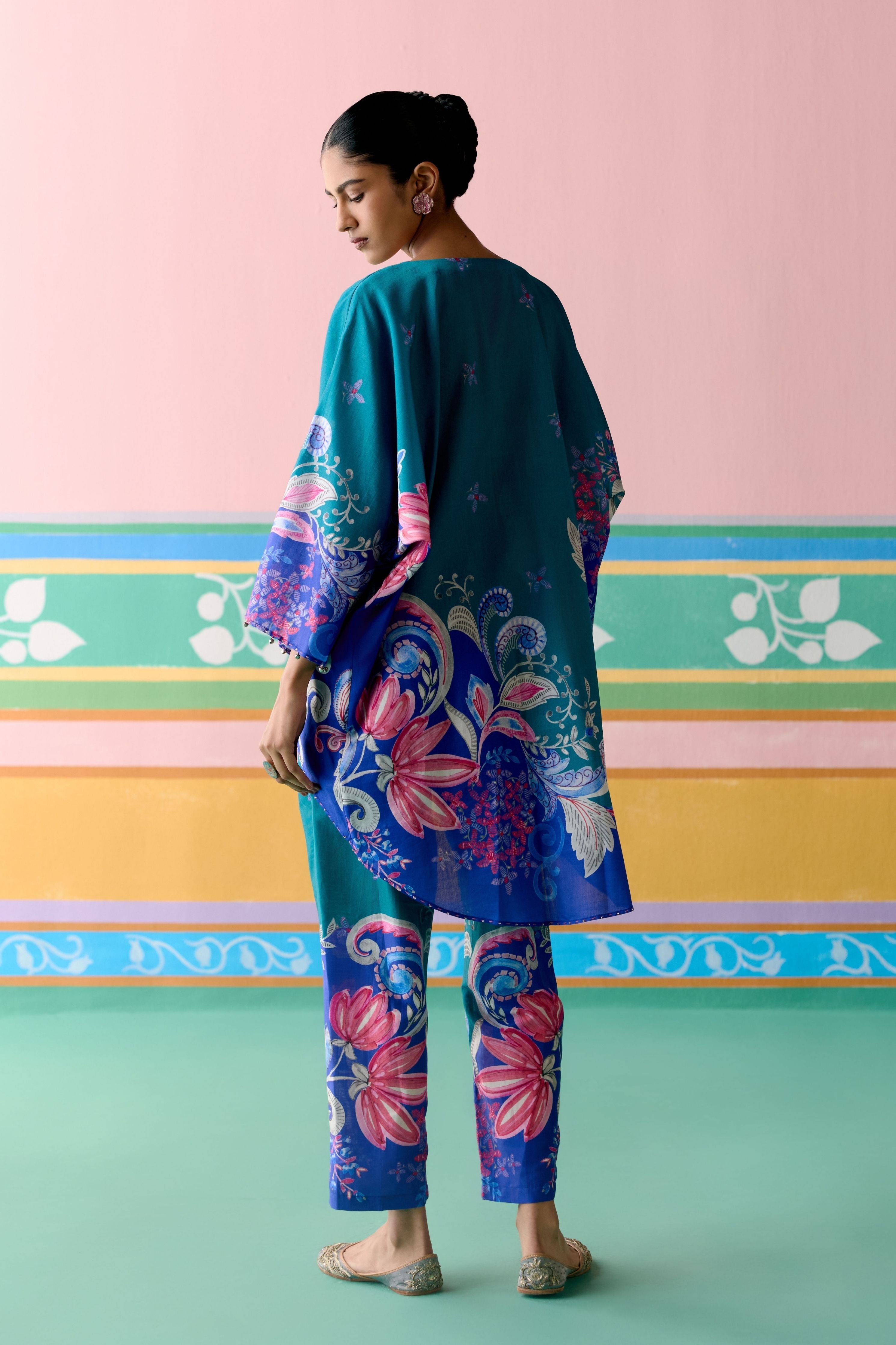 Teal Paisley Short Kaftan Set