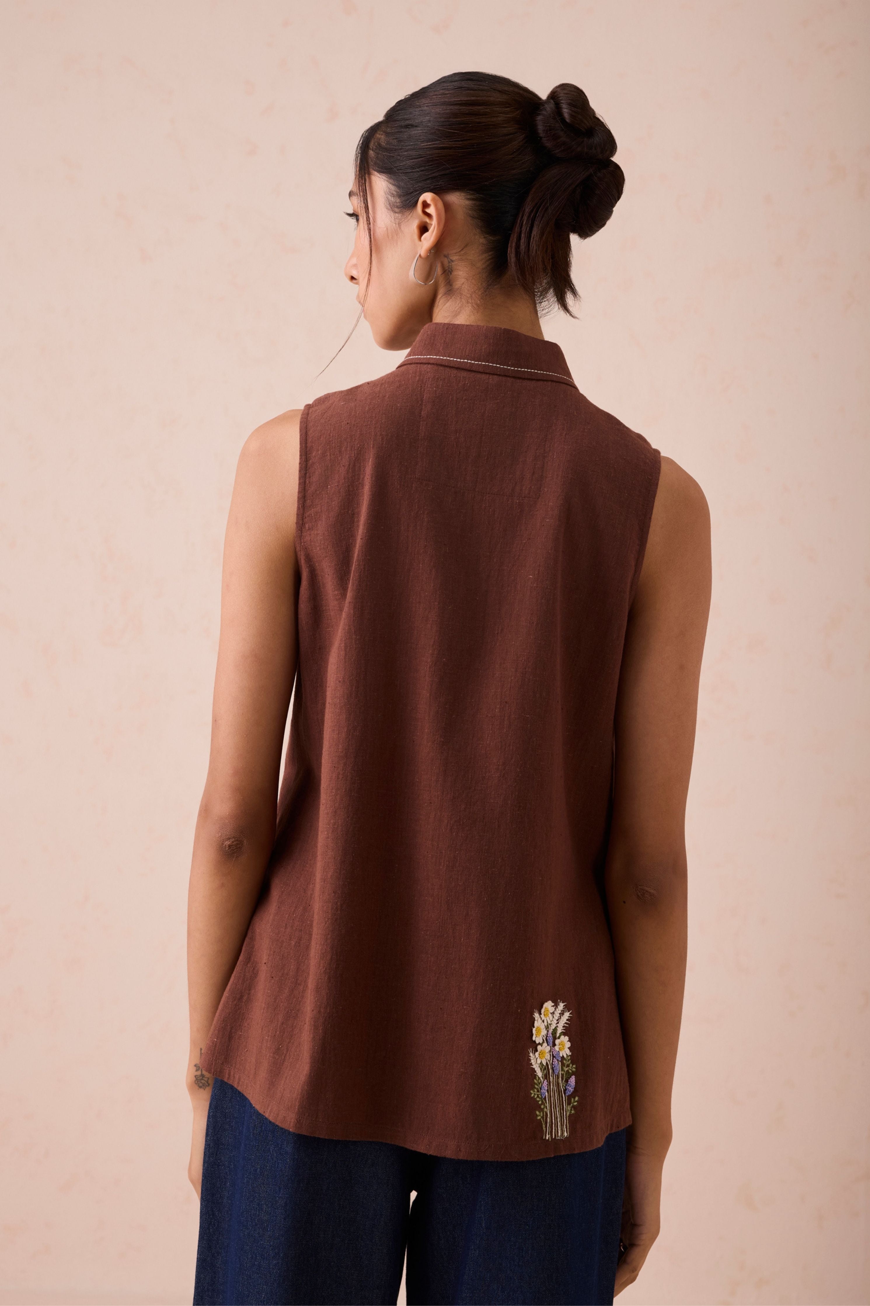 The Cocoa Handspun Handwoven Organic Cotton Sleeveless Shirt