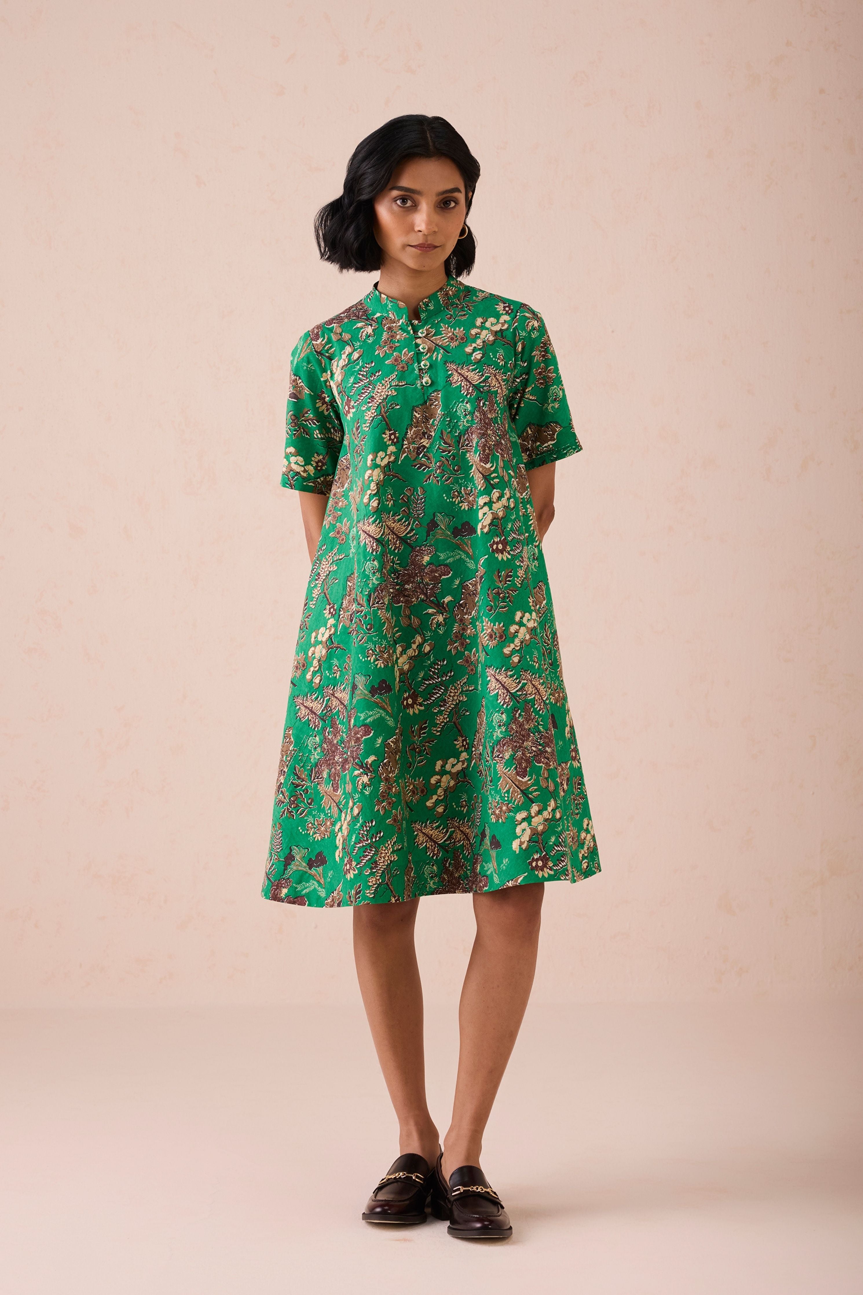 The Harmony Mandarin Collar Organic Cotton Dress