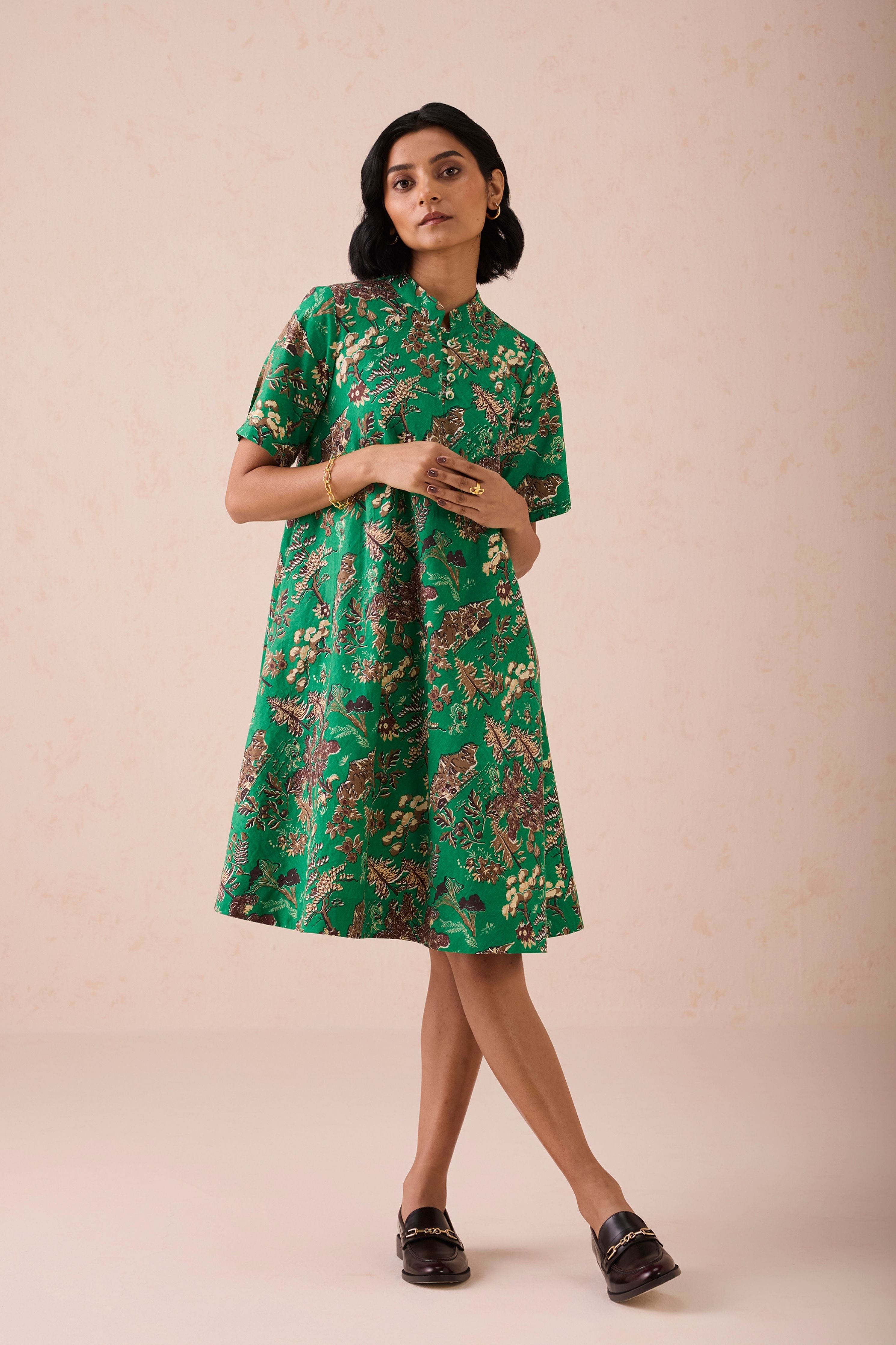 The Harmony Mandarin Collar Organic Cotton Dress
