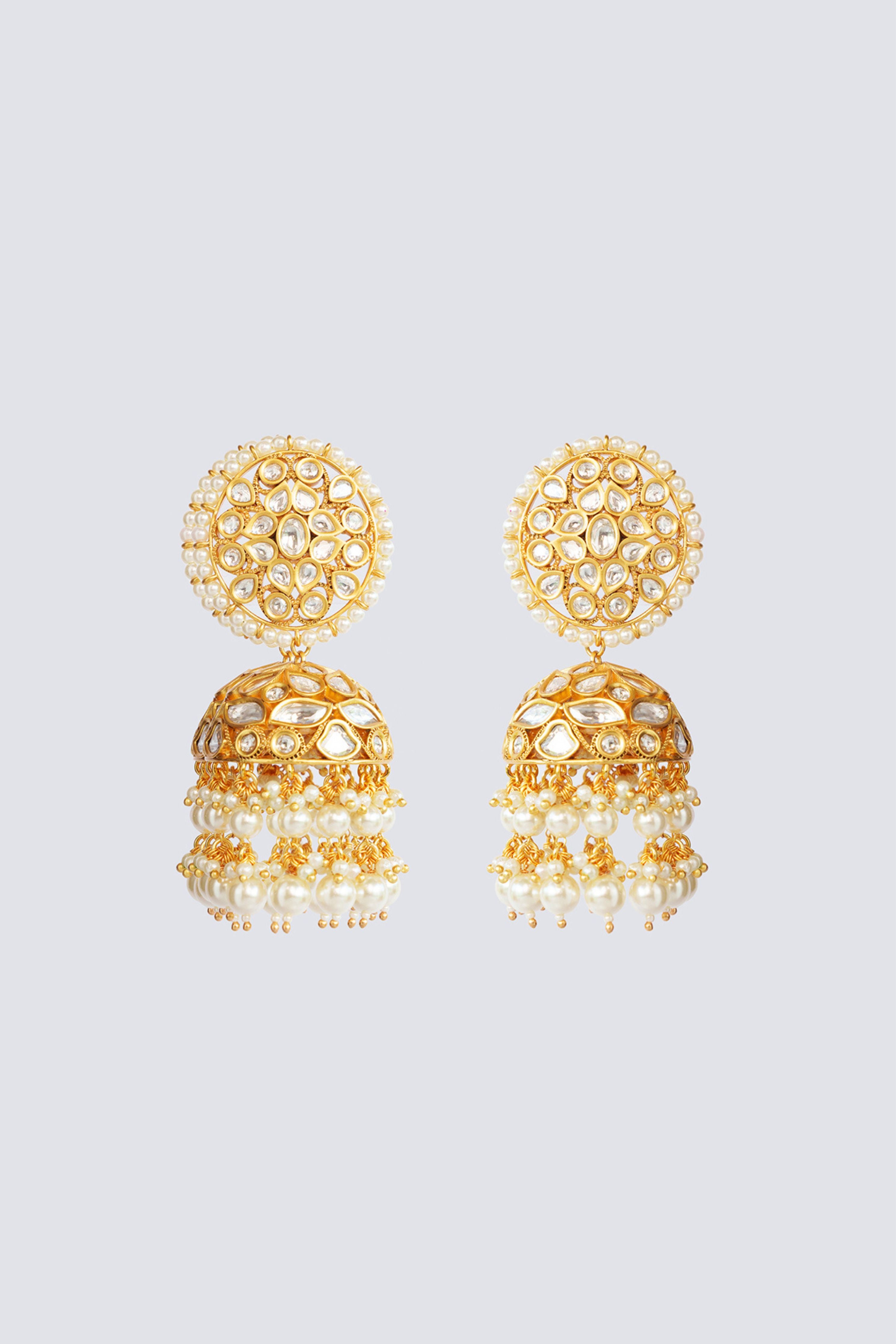 Turquoise Bold And Dramatic Kundan Jhumkis