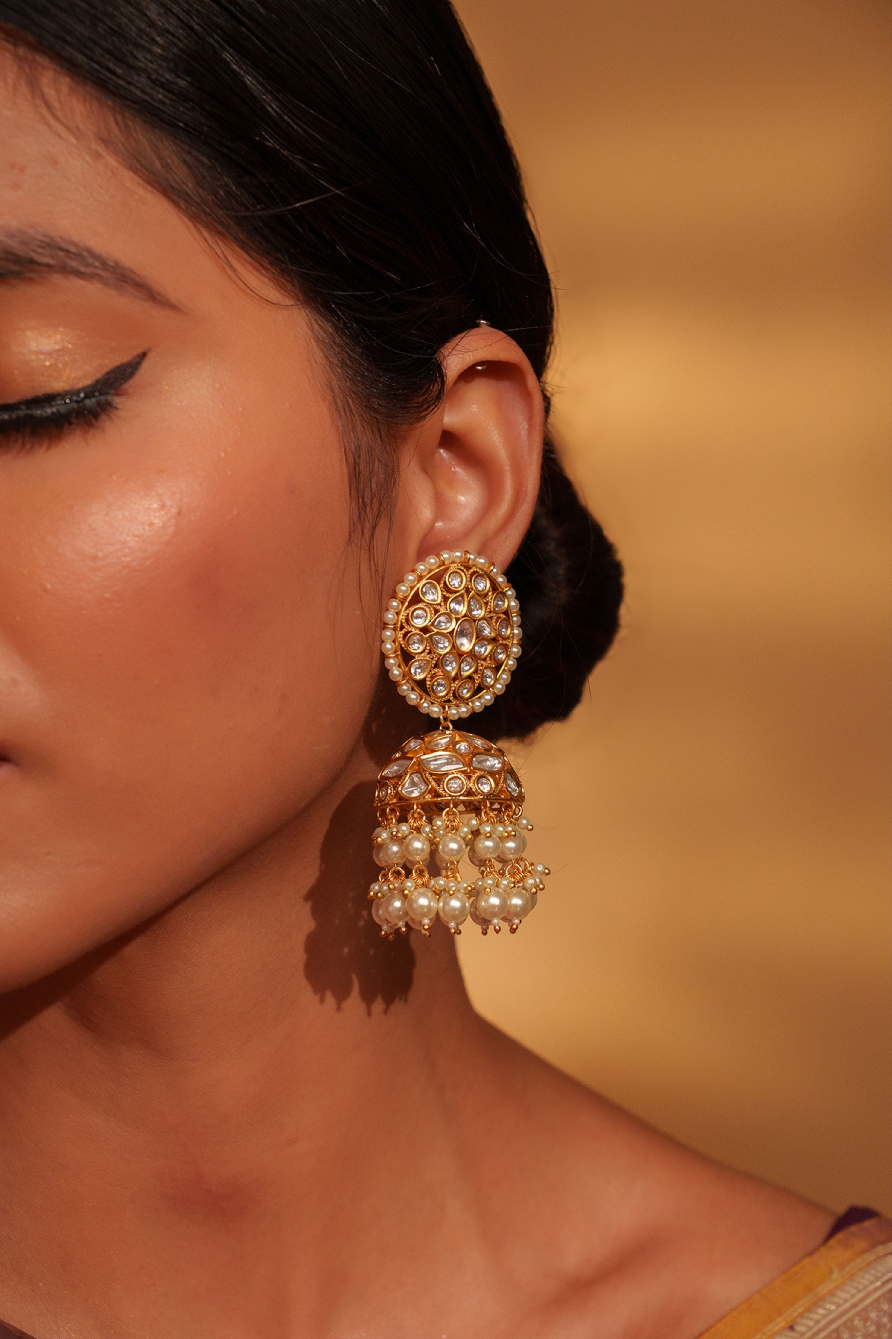 Turquoise Bold And Dramatic Kundan Jhumkis