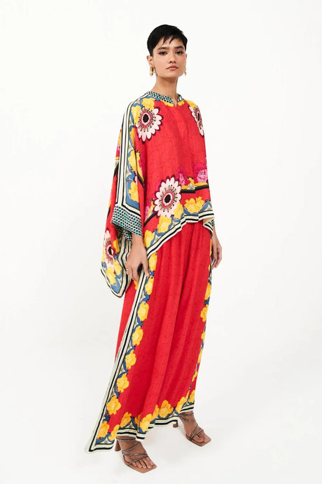 Alina Cape Blouse With Pants Set