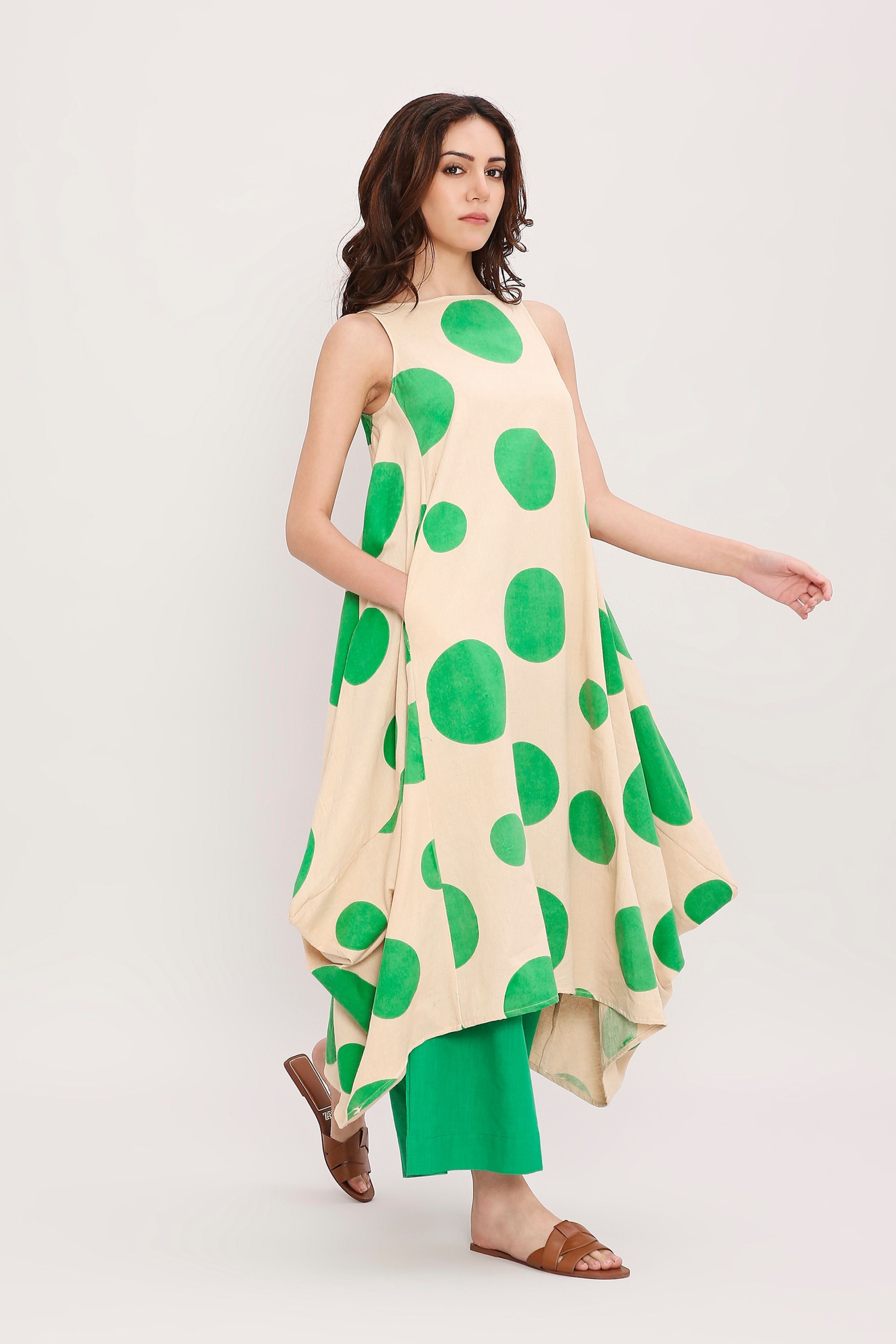 Green Hand Block Printed Polka Vari Co-ord Set
