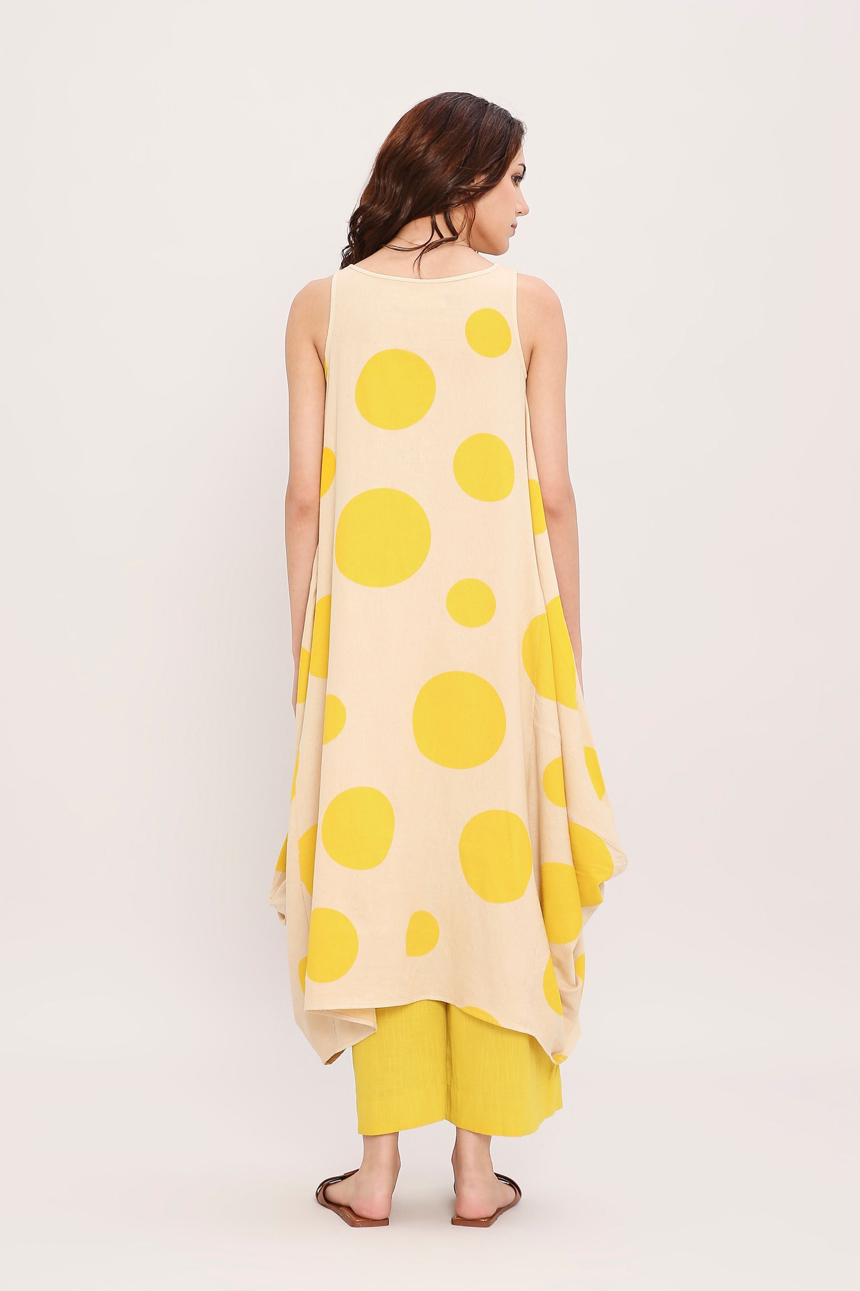 Yellow Hand Block Printed Polka Vari Co-ord Set