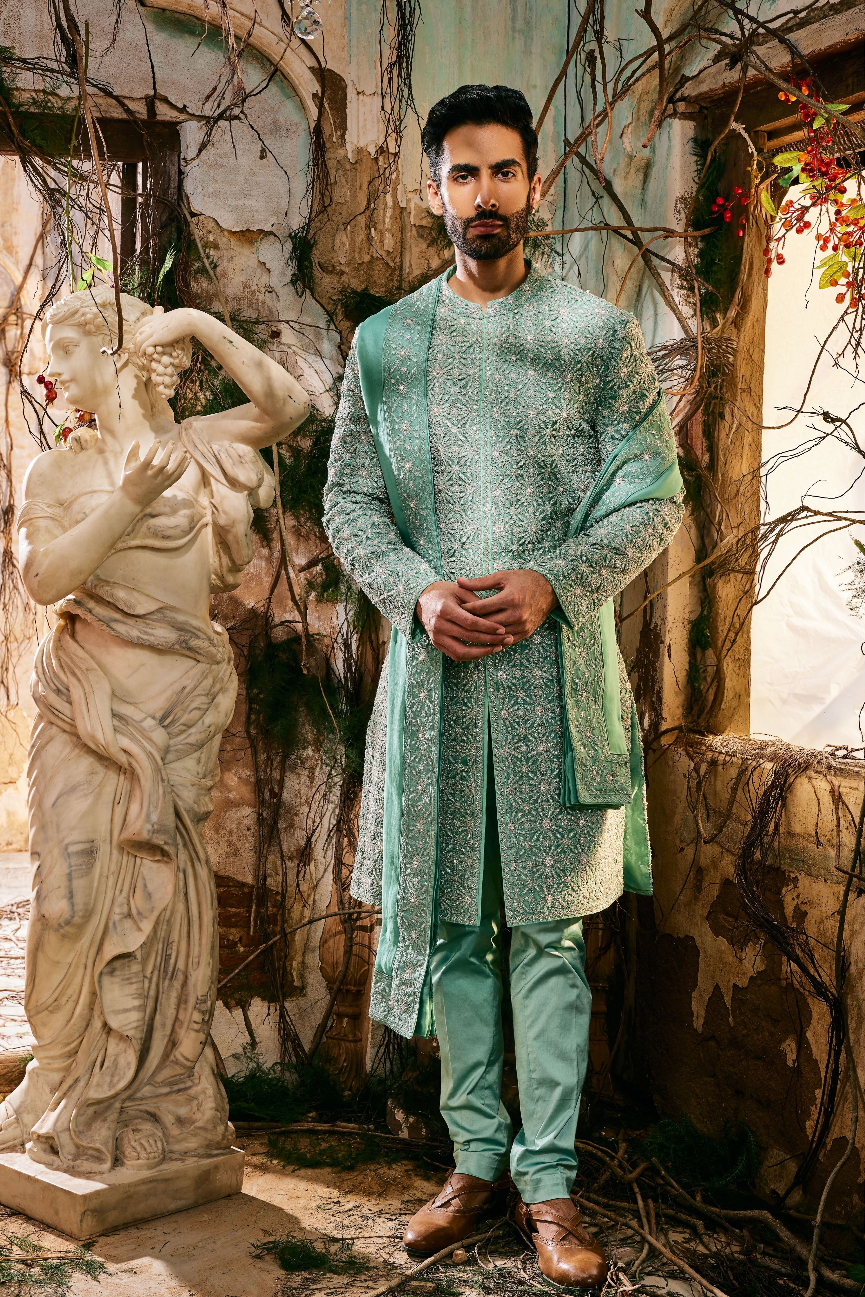Hatchedline Sherwani Set