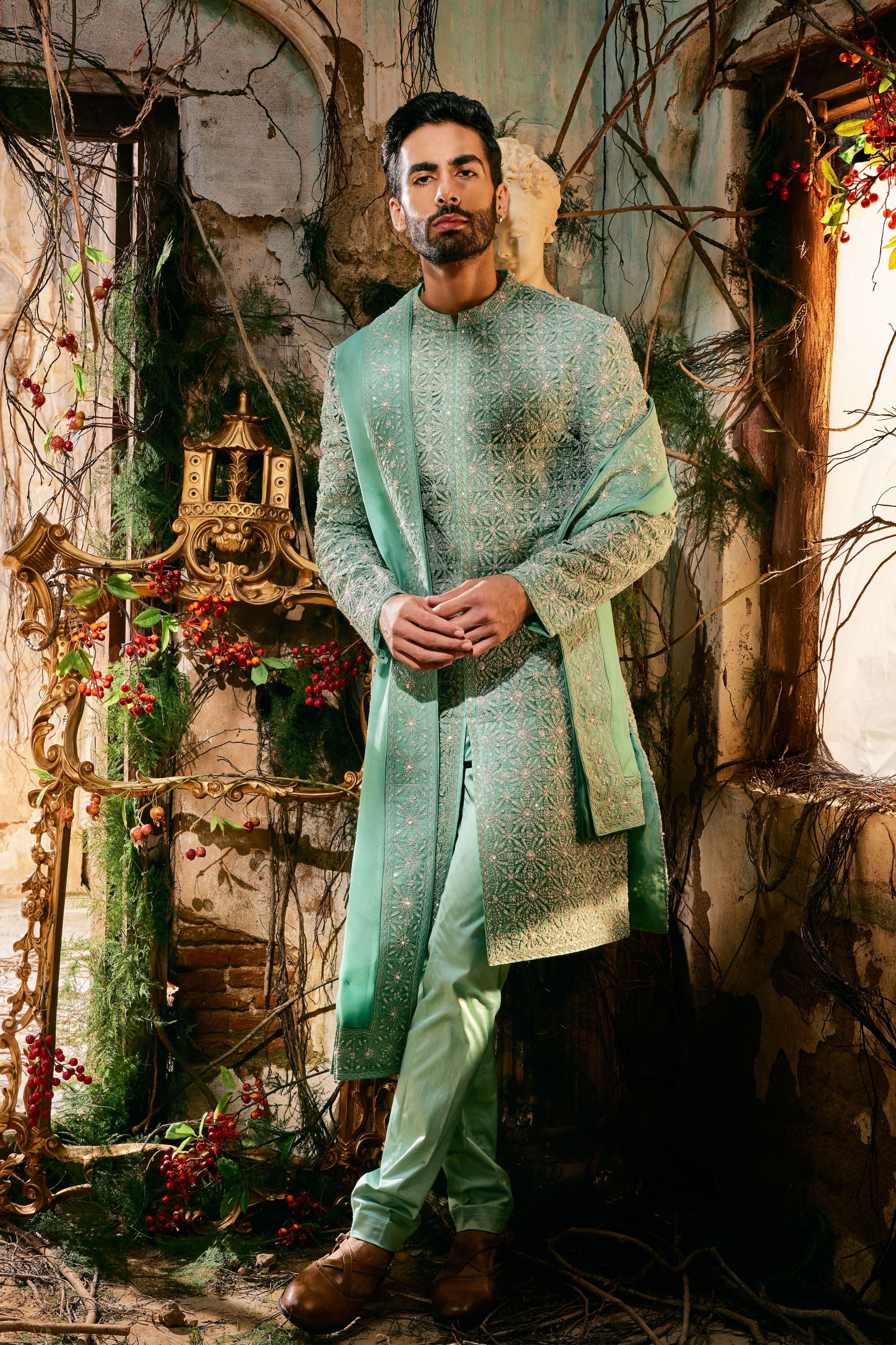 Hatchedline Sherwani Set