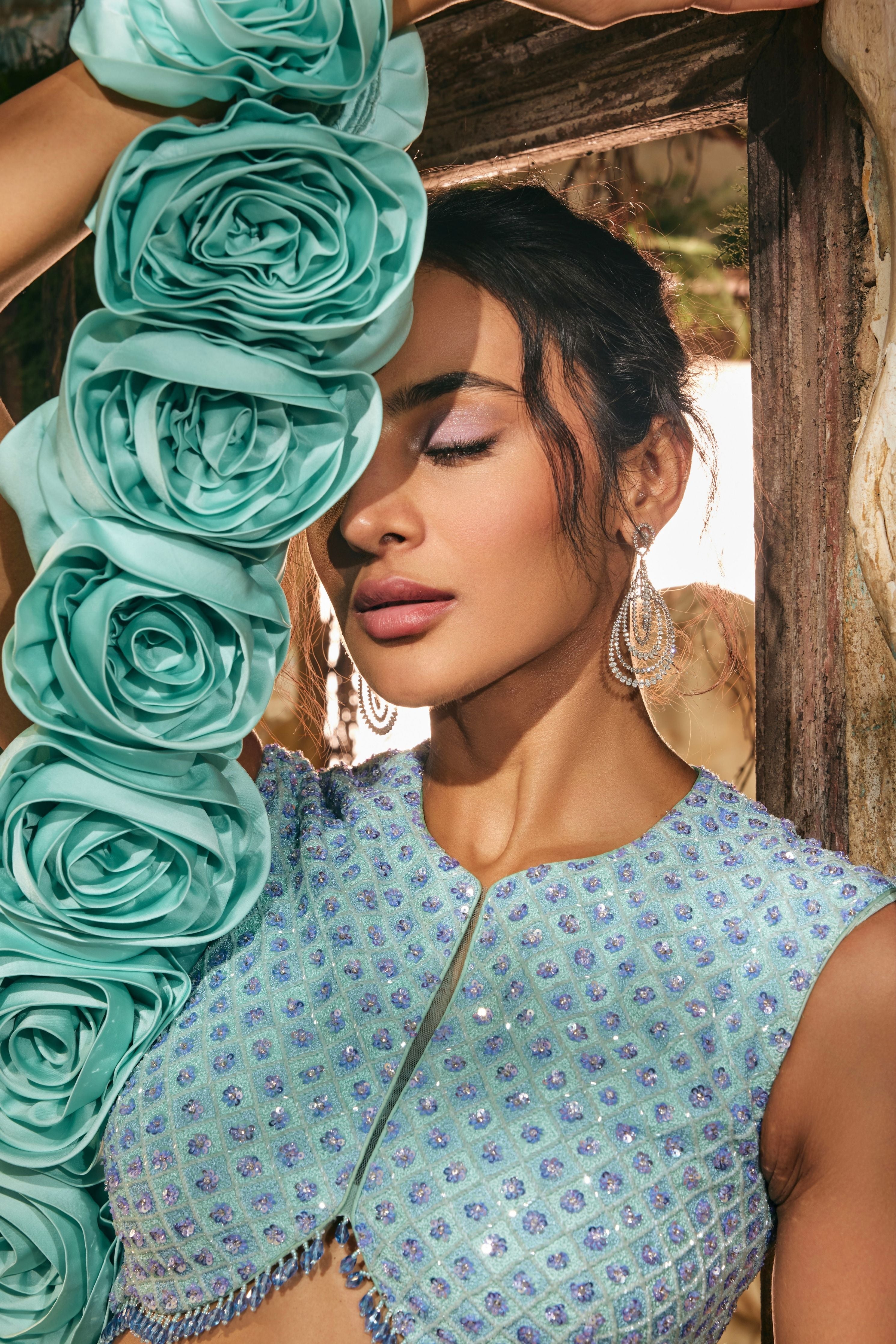 Aqua bloom lehenga set