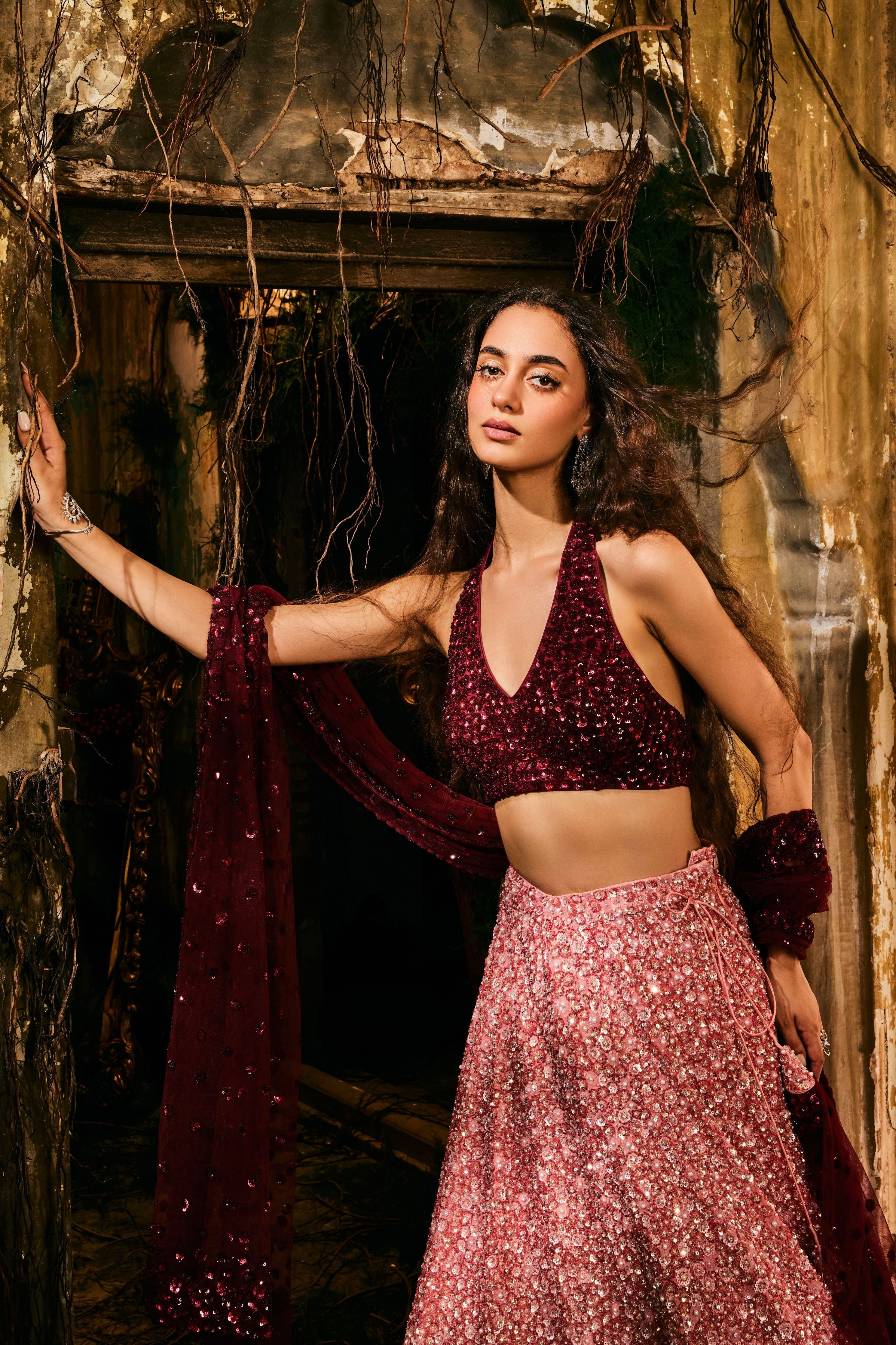 Crimson Aurora lehenga set