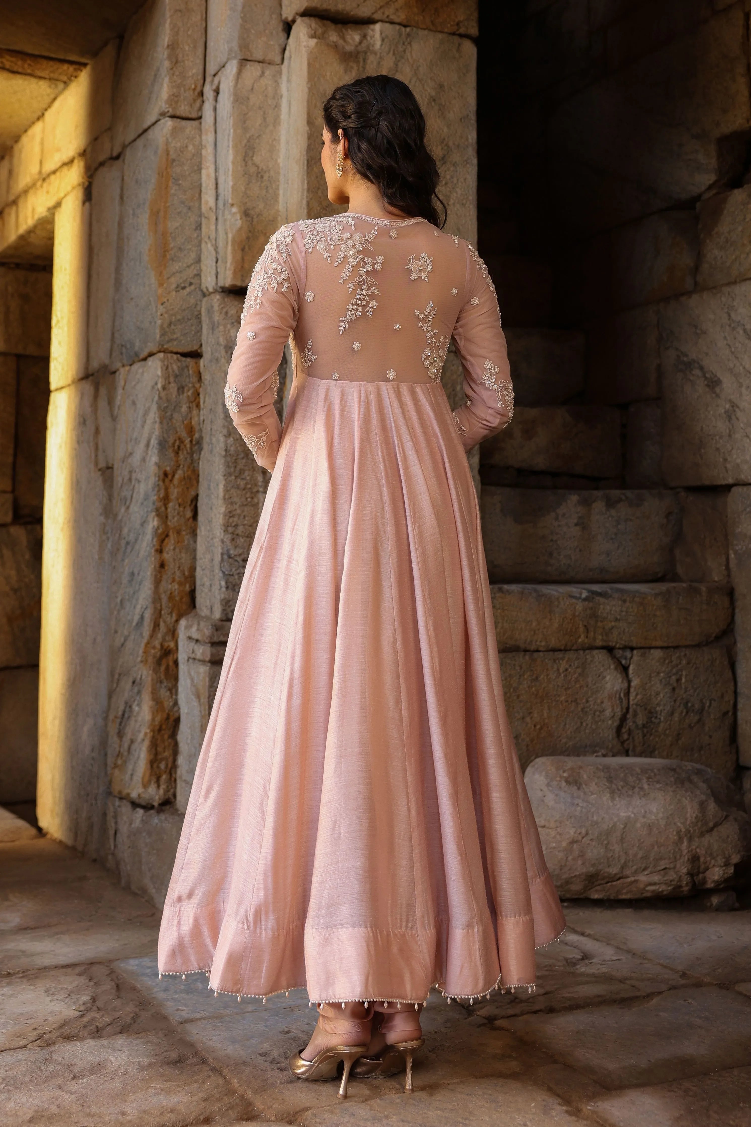 Vaayu Light Pink Applique Kalidar Set