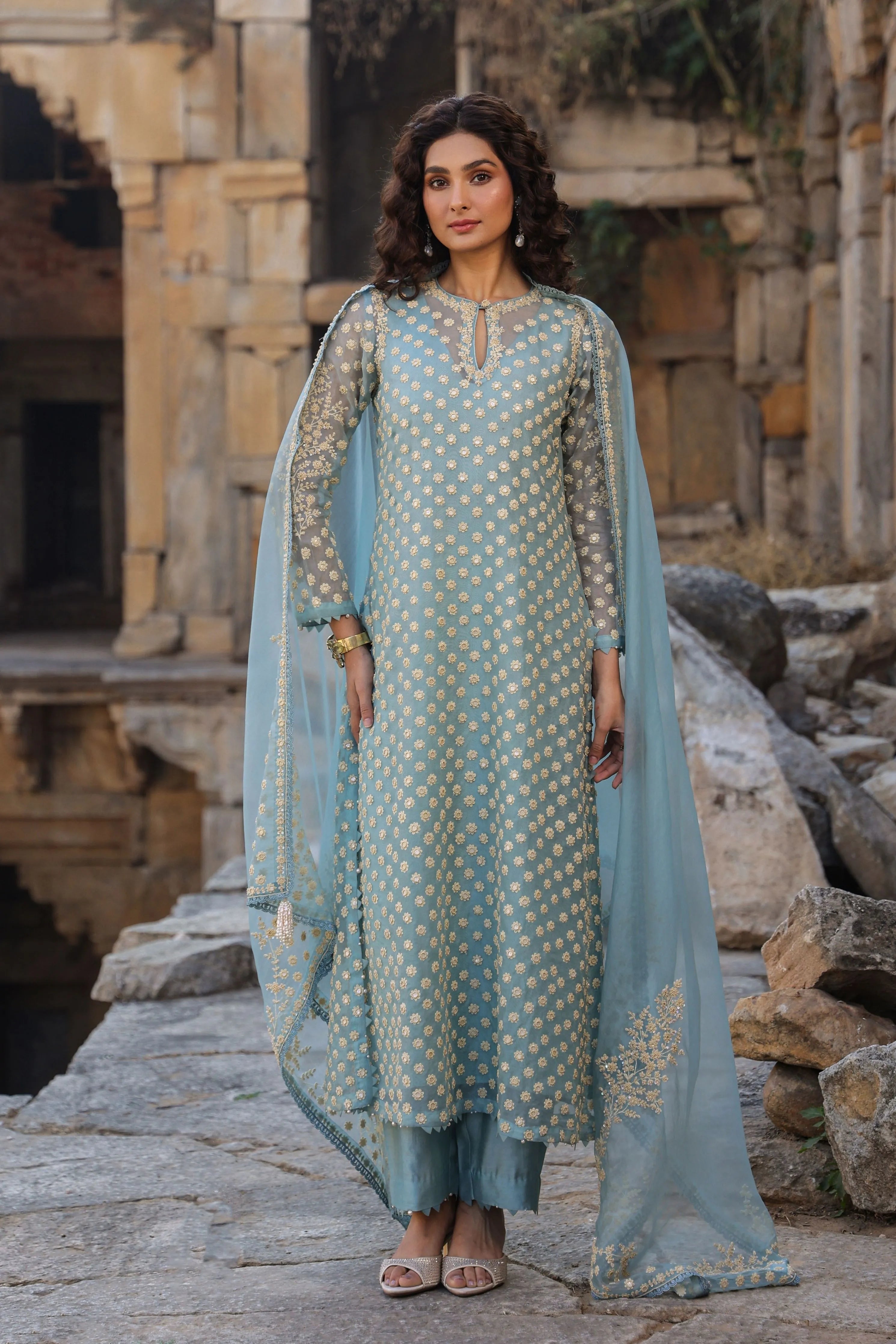 Vaayu Light Blue Buti Kurta Set