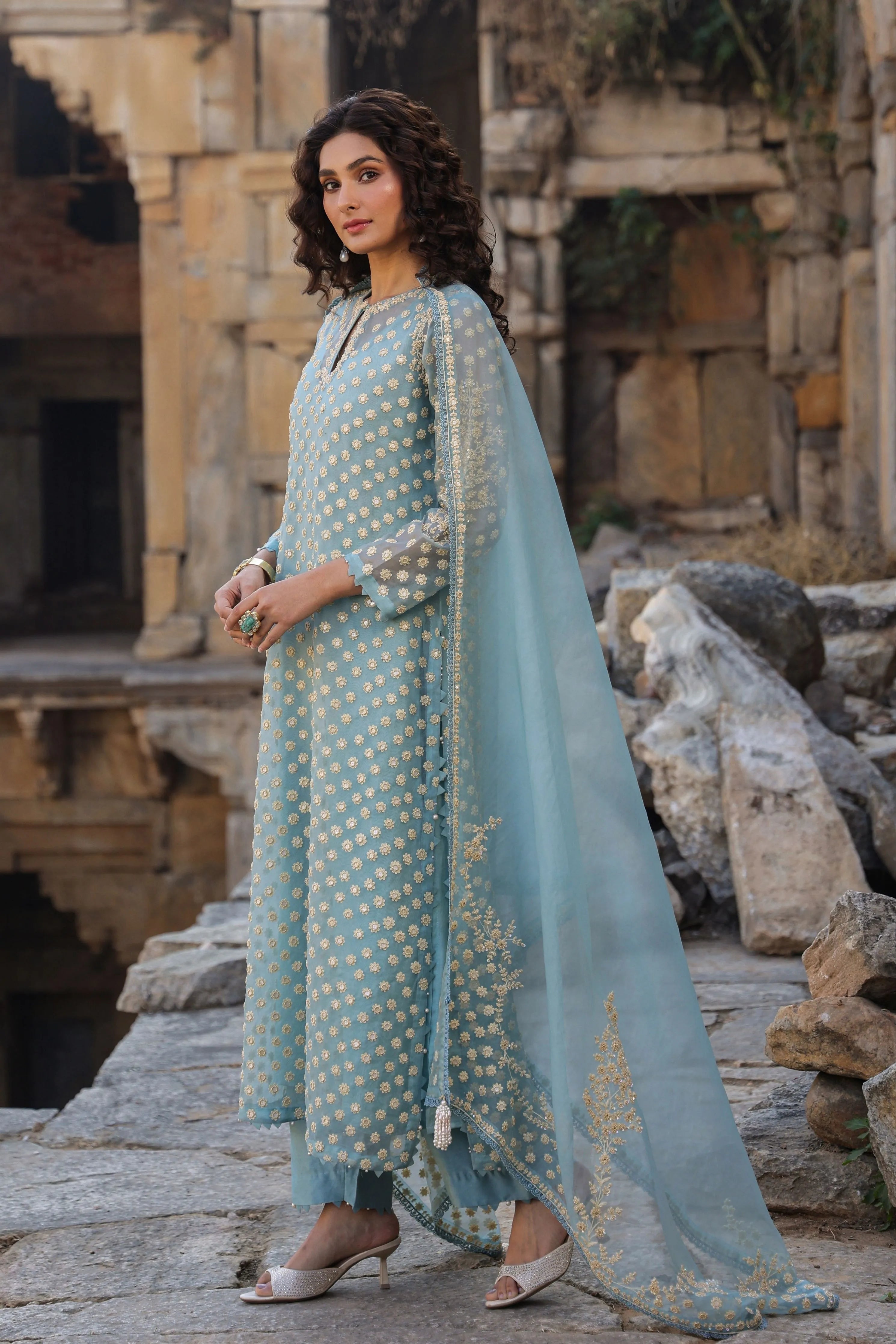 Vaayu Light Blue Buti Kurta Set