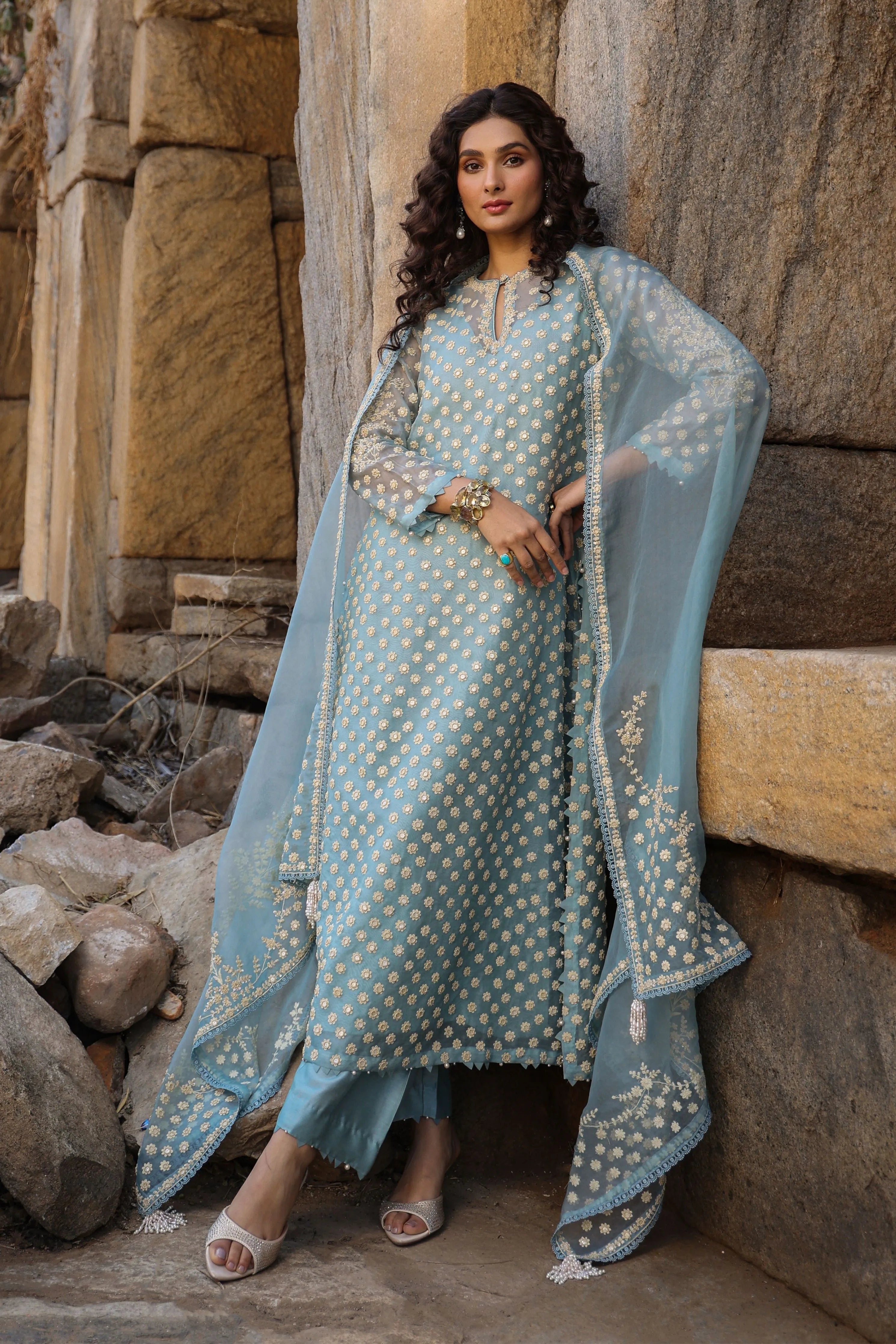 Vaayu Light Blue Buti Kurta Set