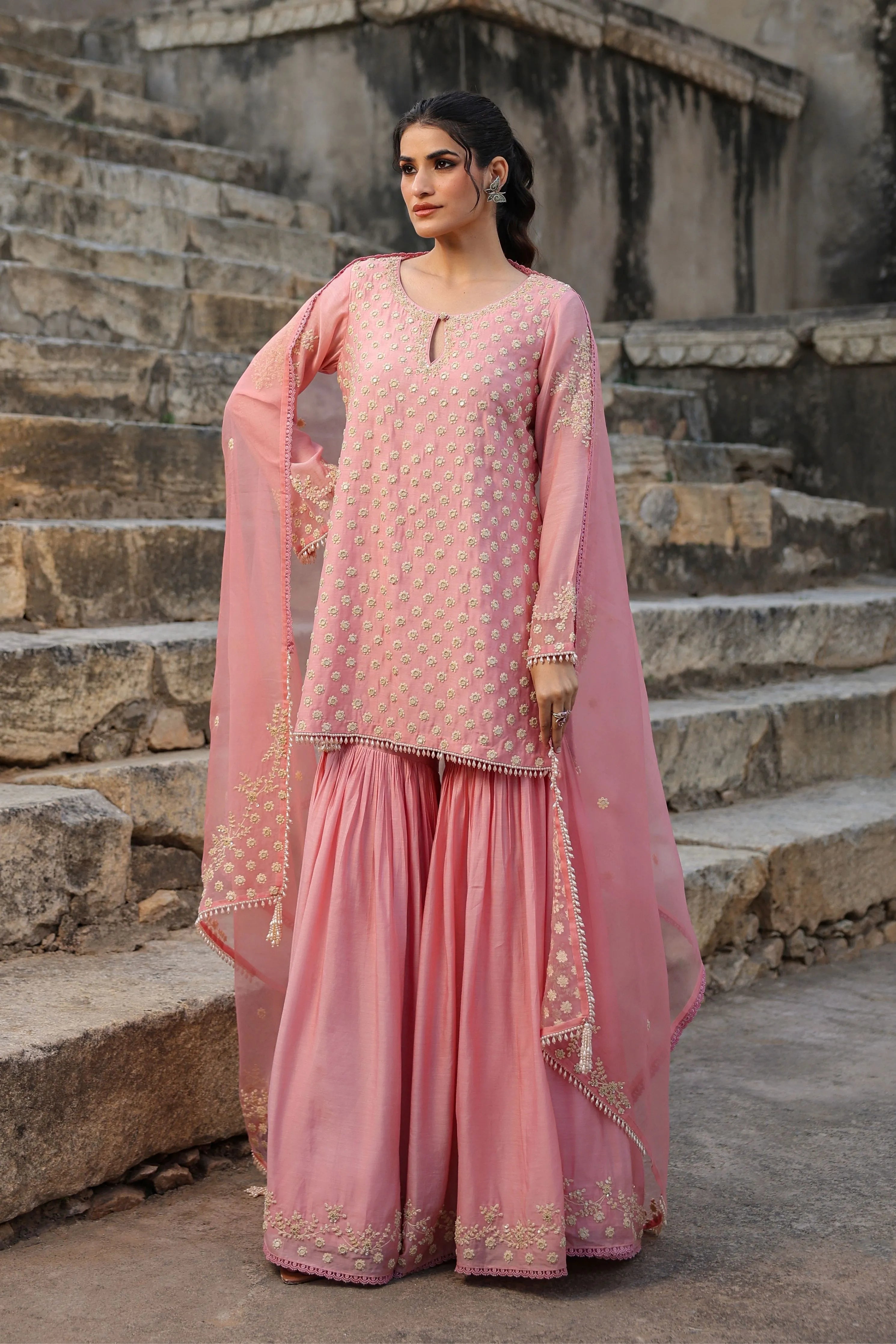 Vaayu Pink Buti Sharara Set