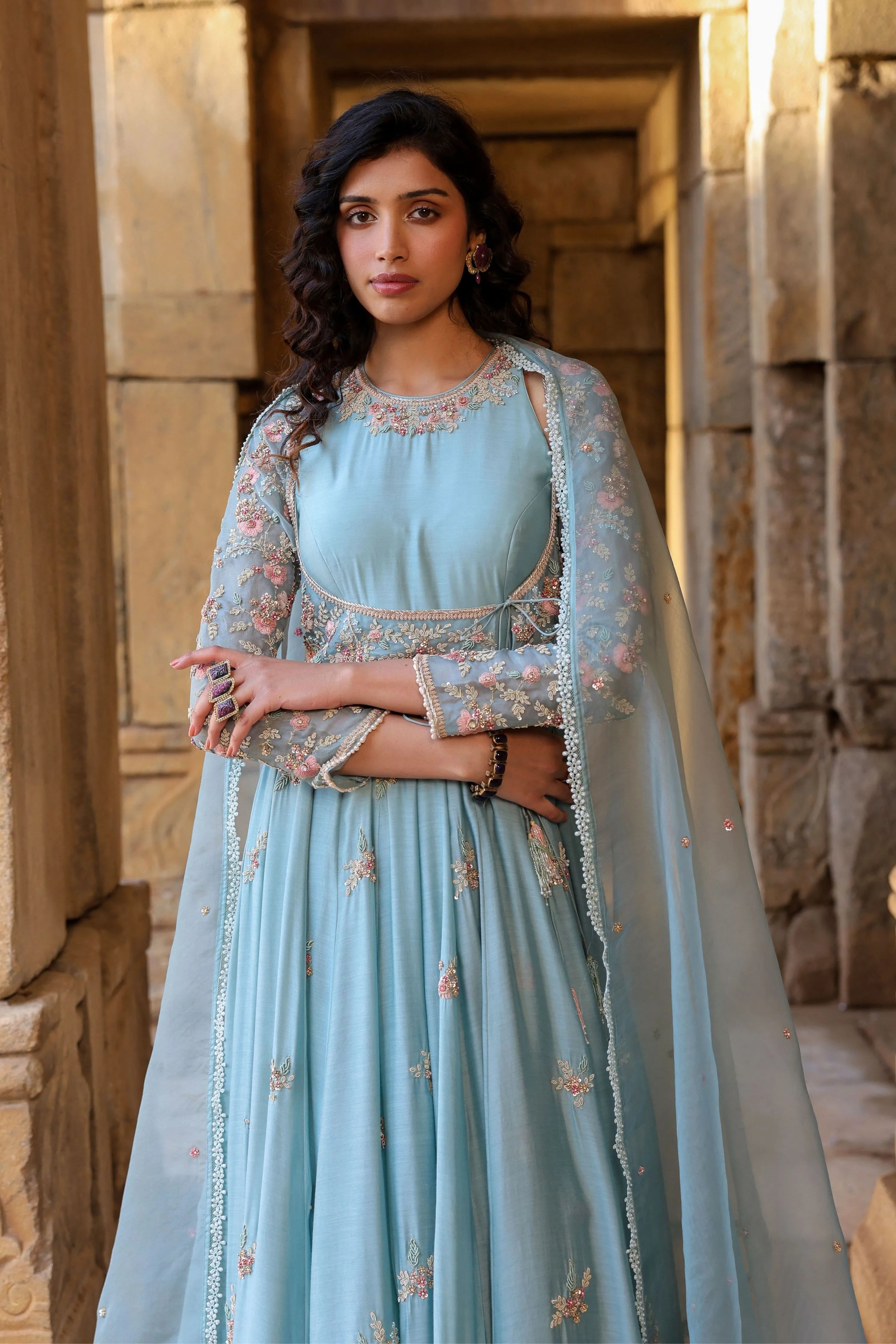 Vaayu Light Blue Heavy Koti Anarkali Set