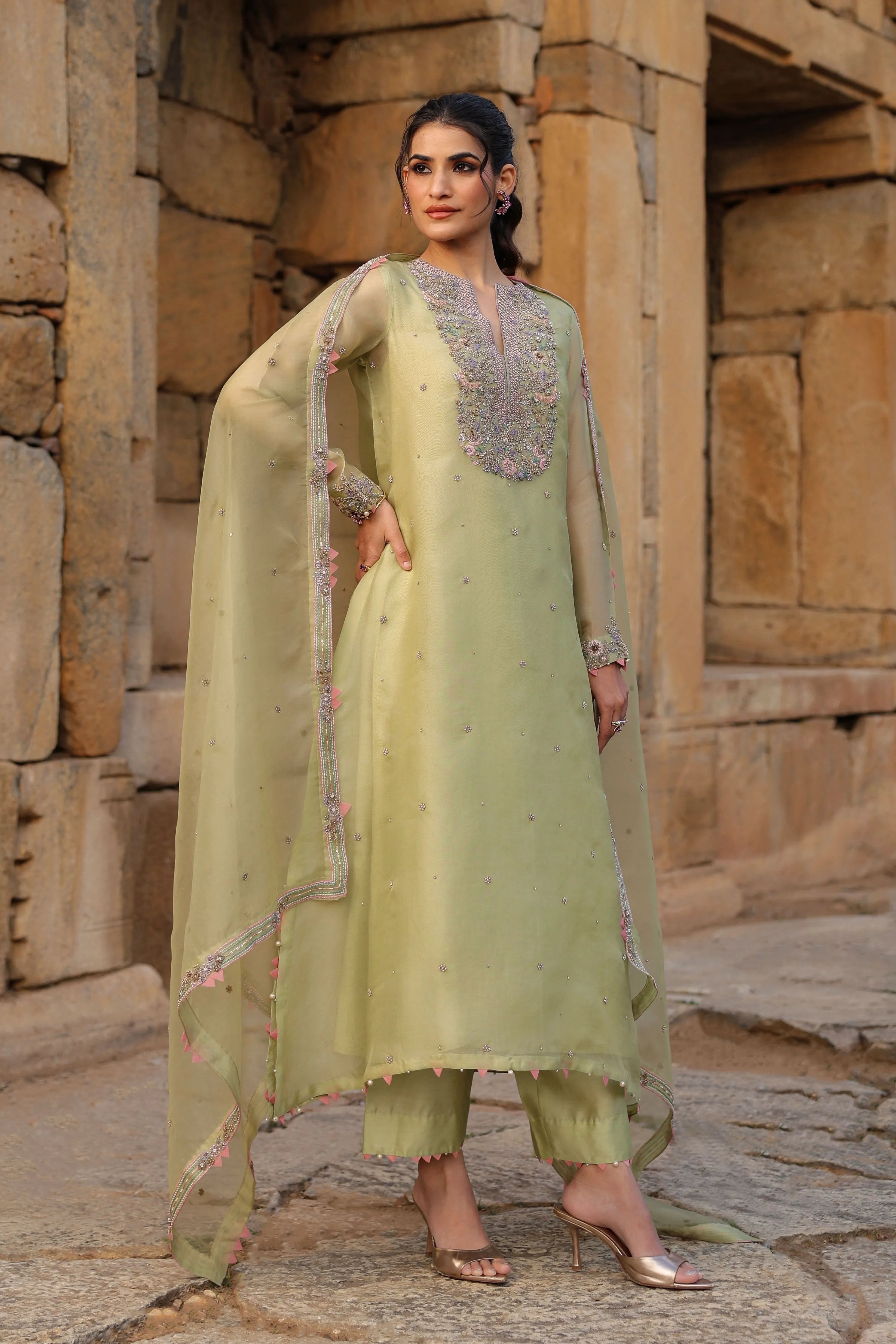 Vaayu Green Heavy Neck Kurta Set