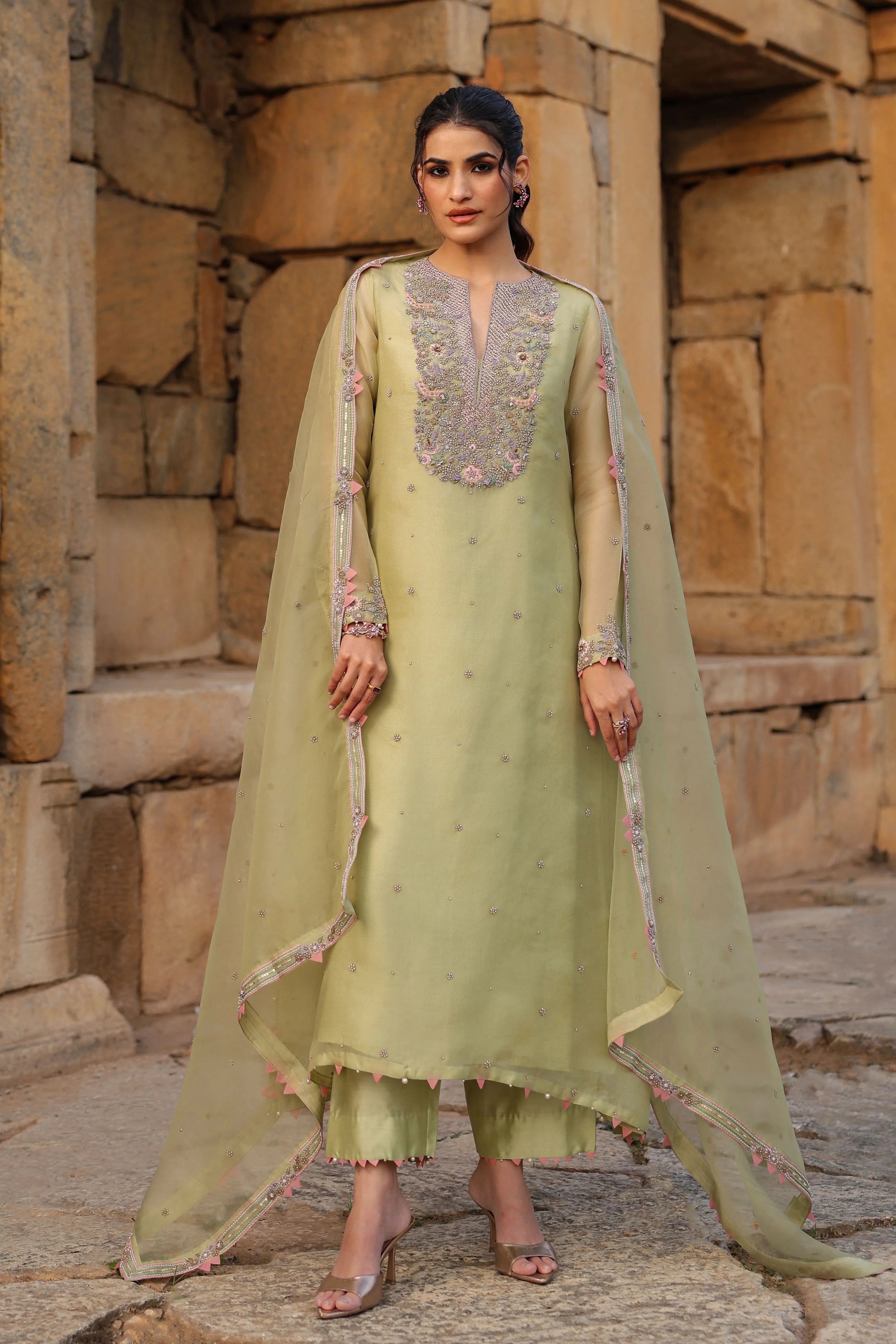 Vaayu Green Heavy Neck Kurta Set