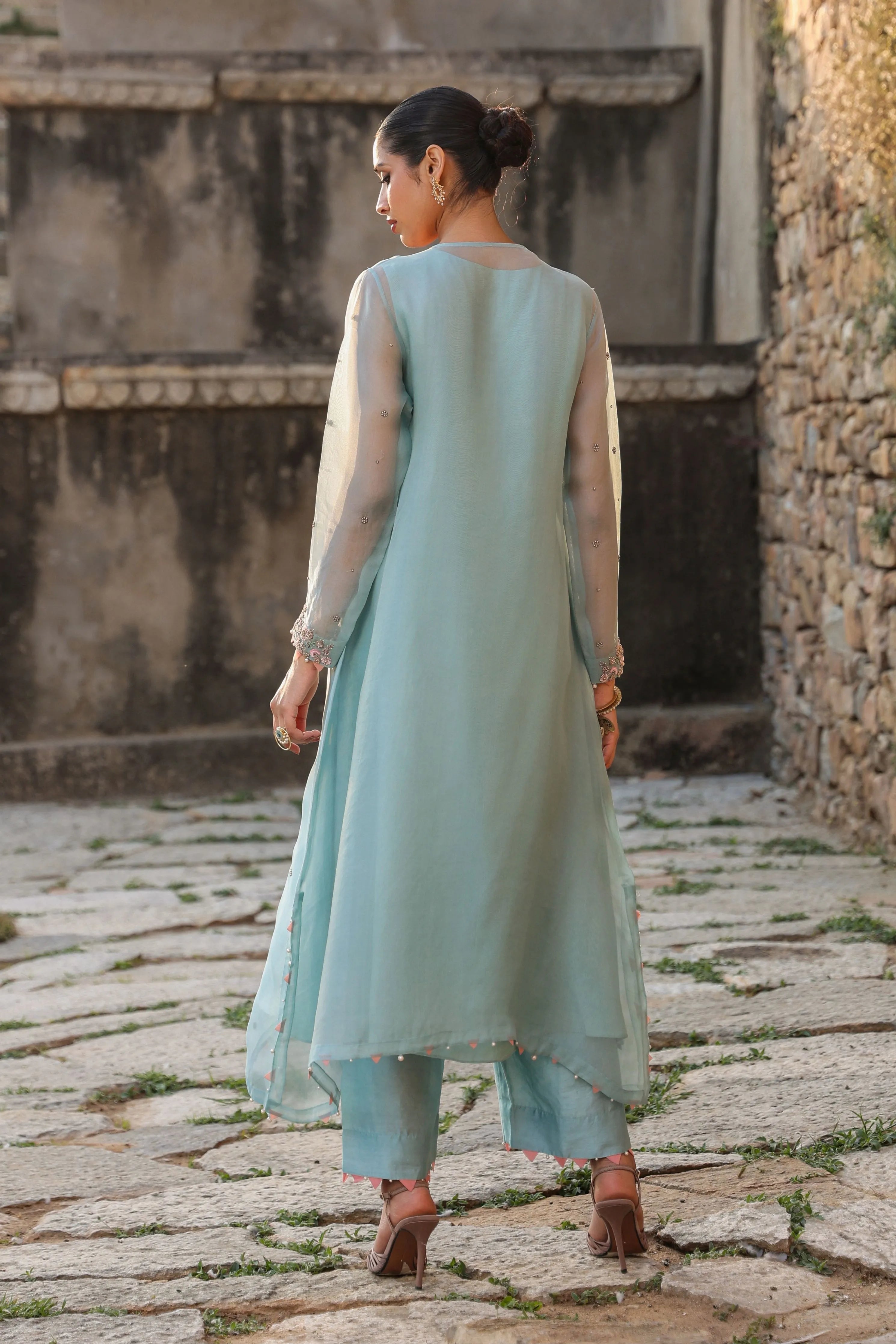 Vaayu Light Blue Heavy Neck Kurta Set