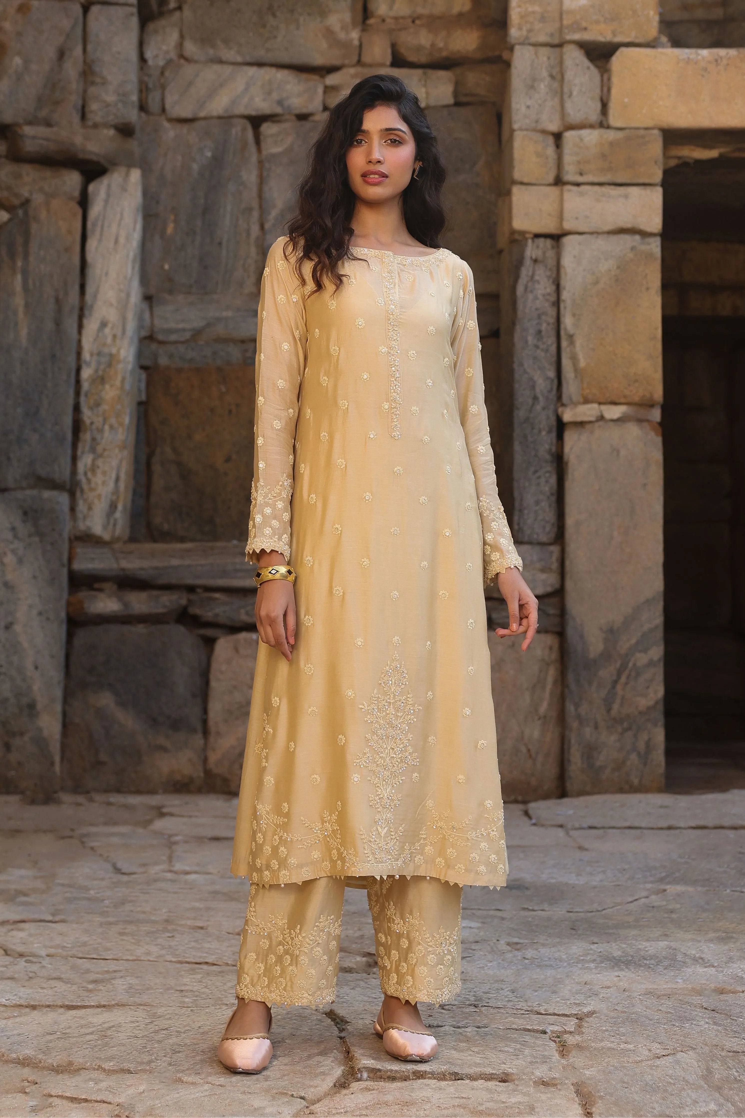 Vaayu Beige Light Buti Kurta Set