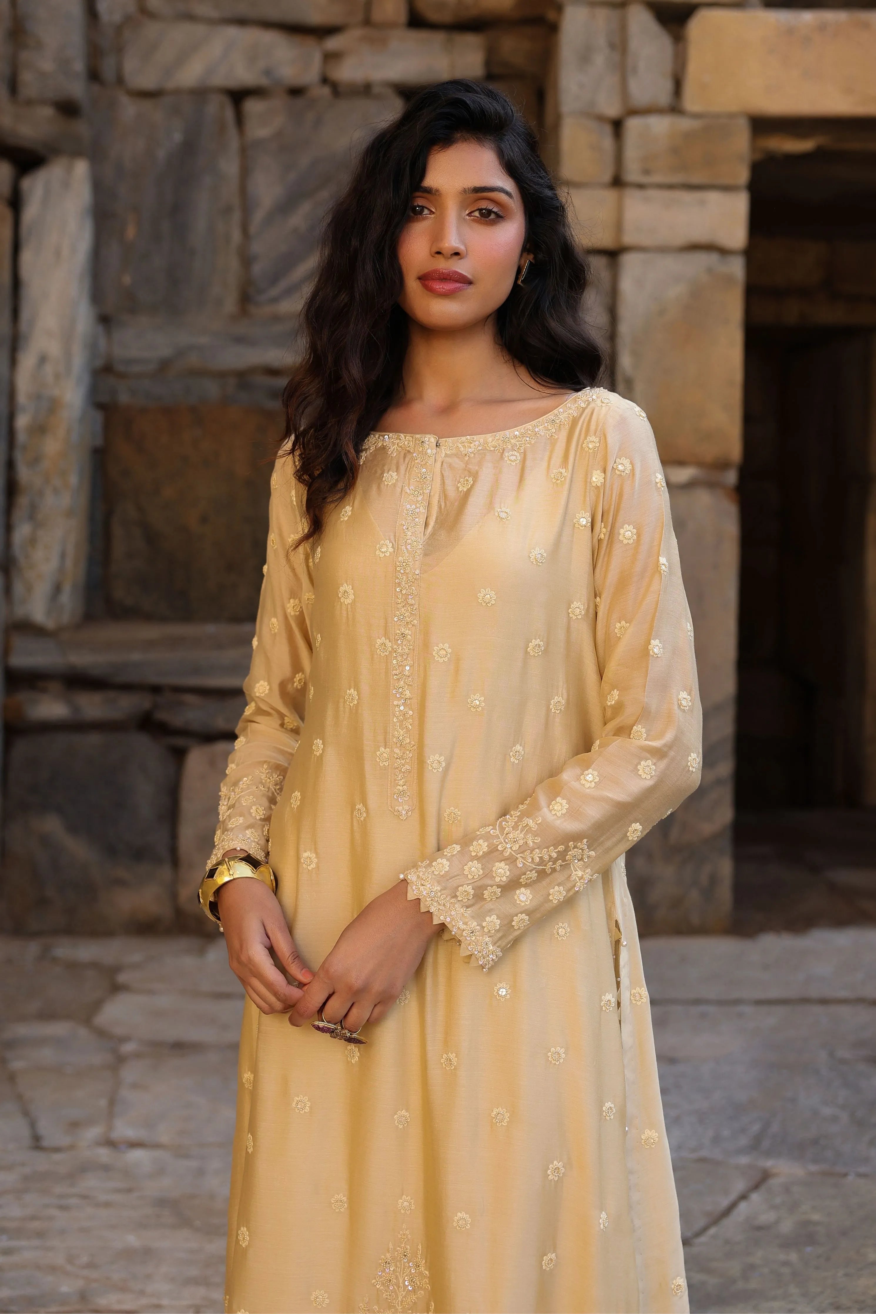 Vaayu Beige Light Buti Kurta Set