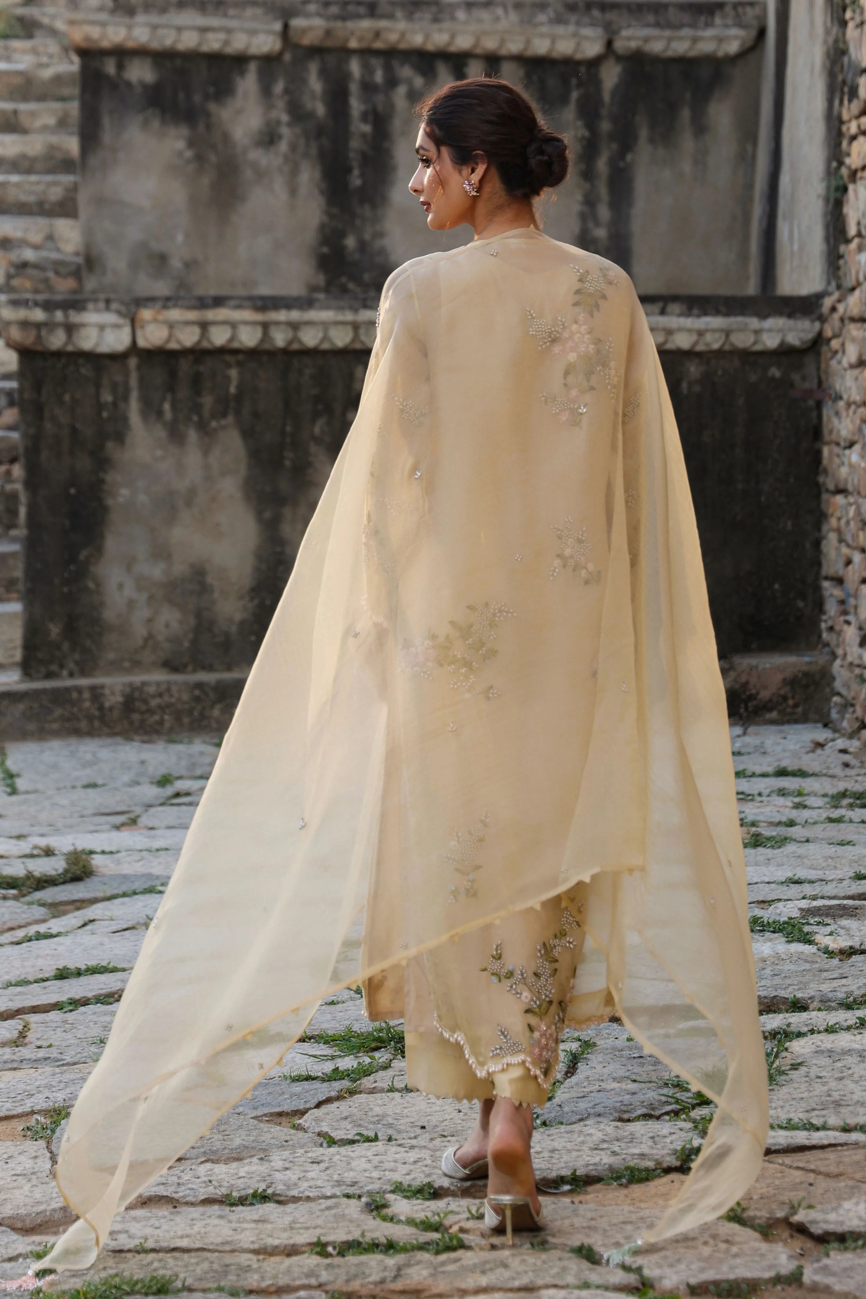Vaayu Beige Multicolor Jaal Kurta Set