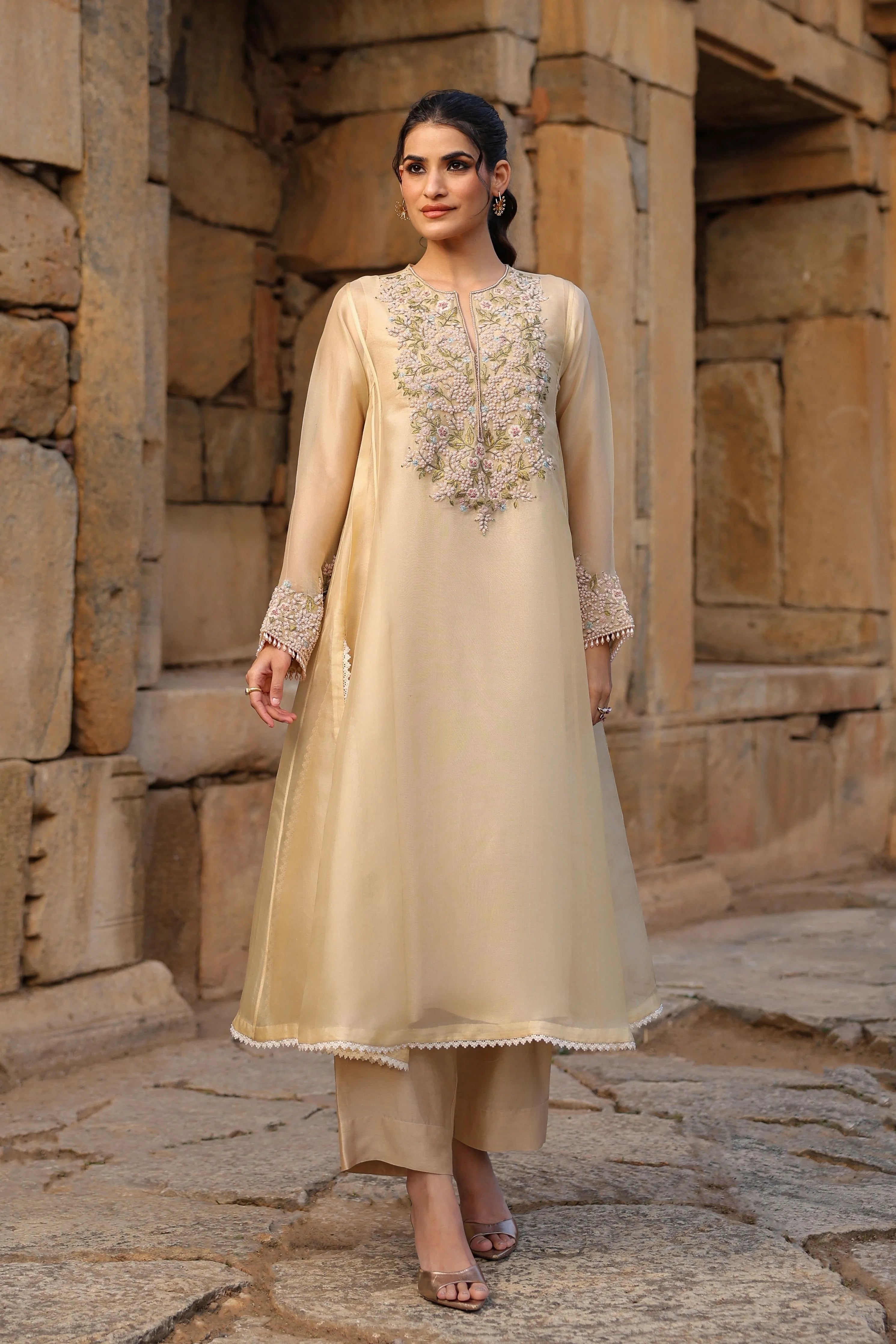 Vaayu Beige Pheran Kurta Set