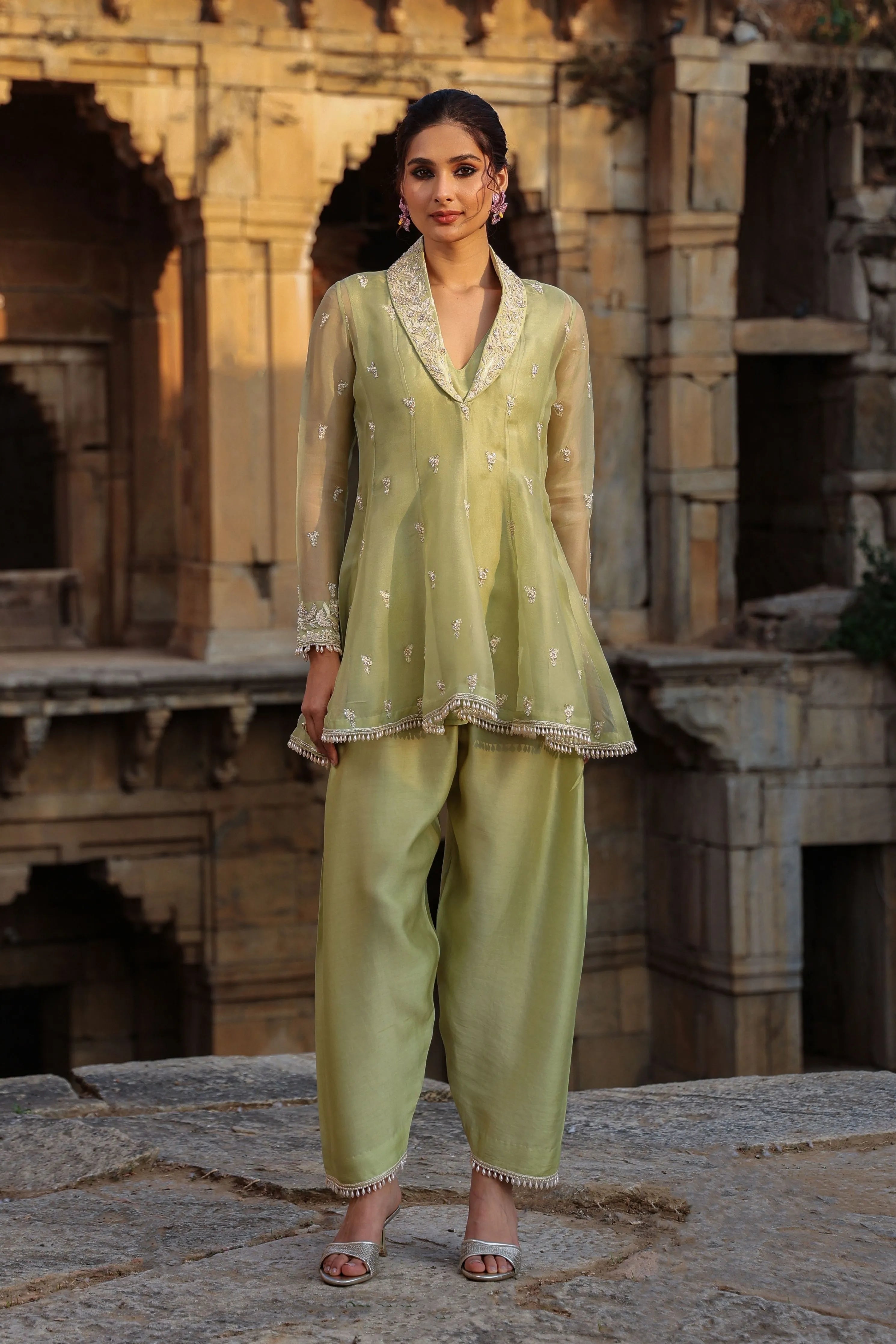 Vaayu Green Short Kalidar Set