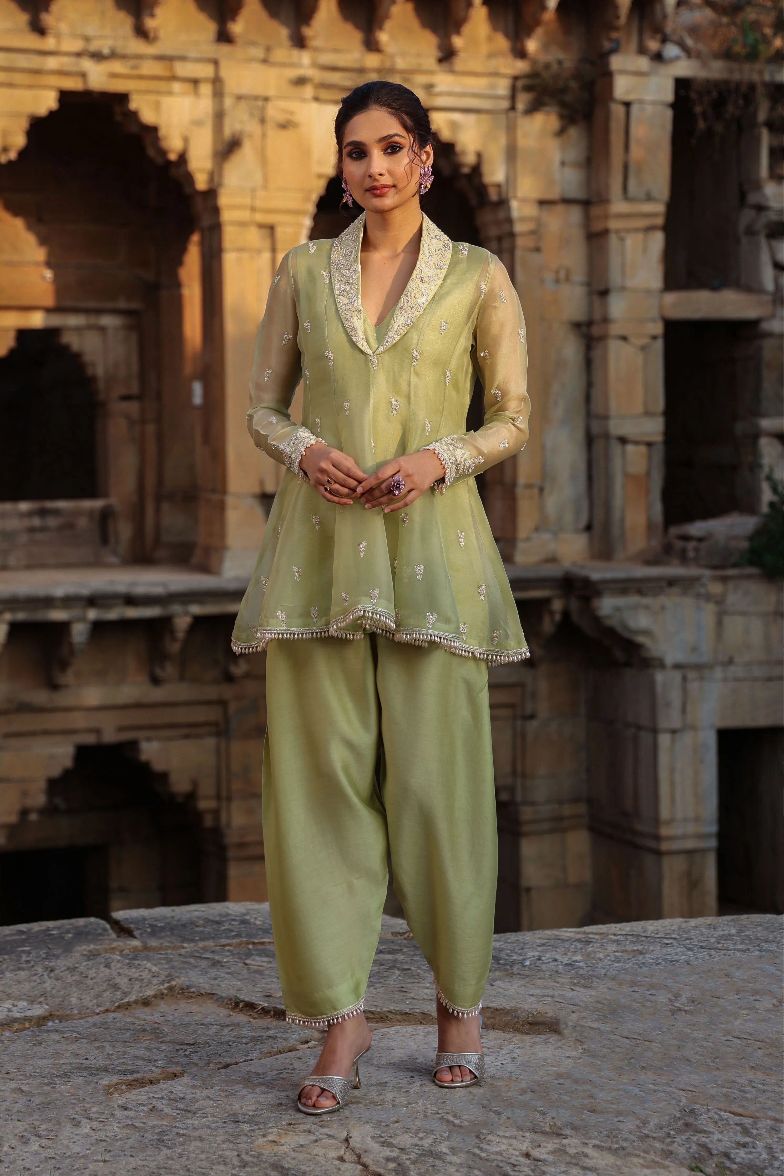 Vaayu Green Short Kalidar Set