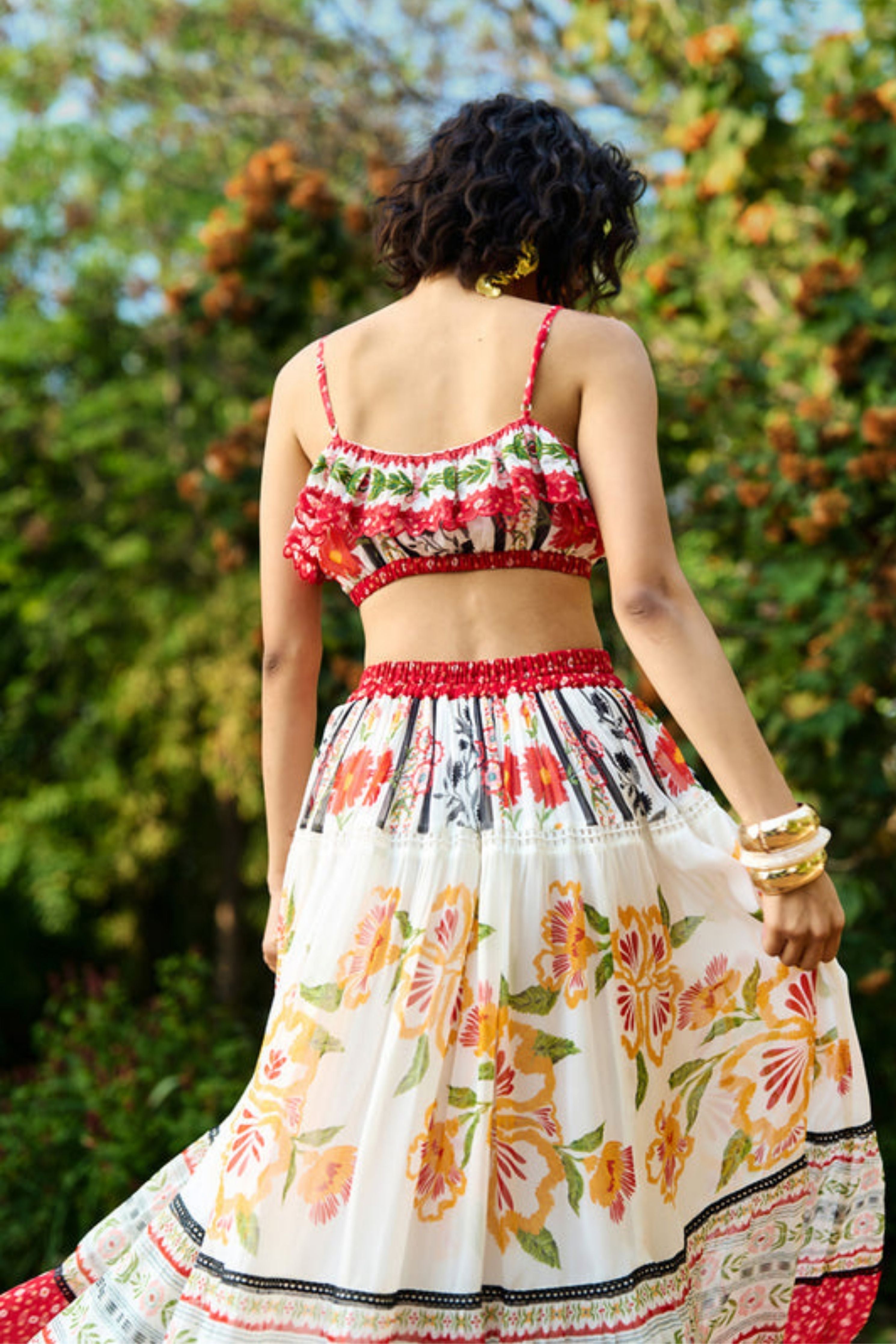 Iris Embroidered Crop Top with Skirt