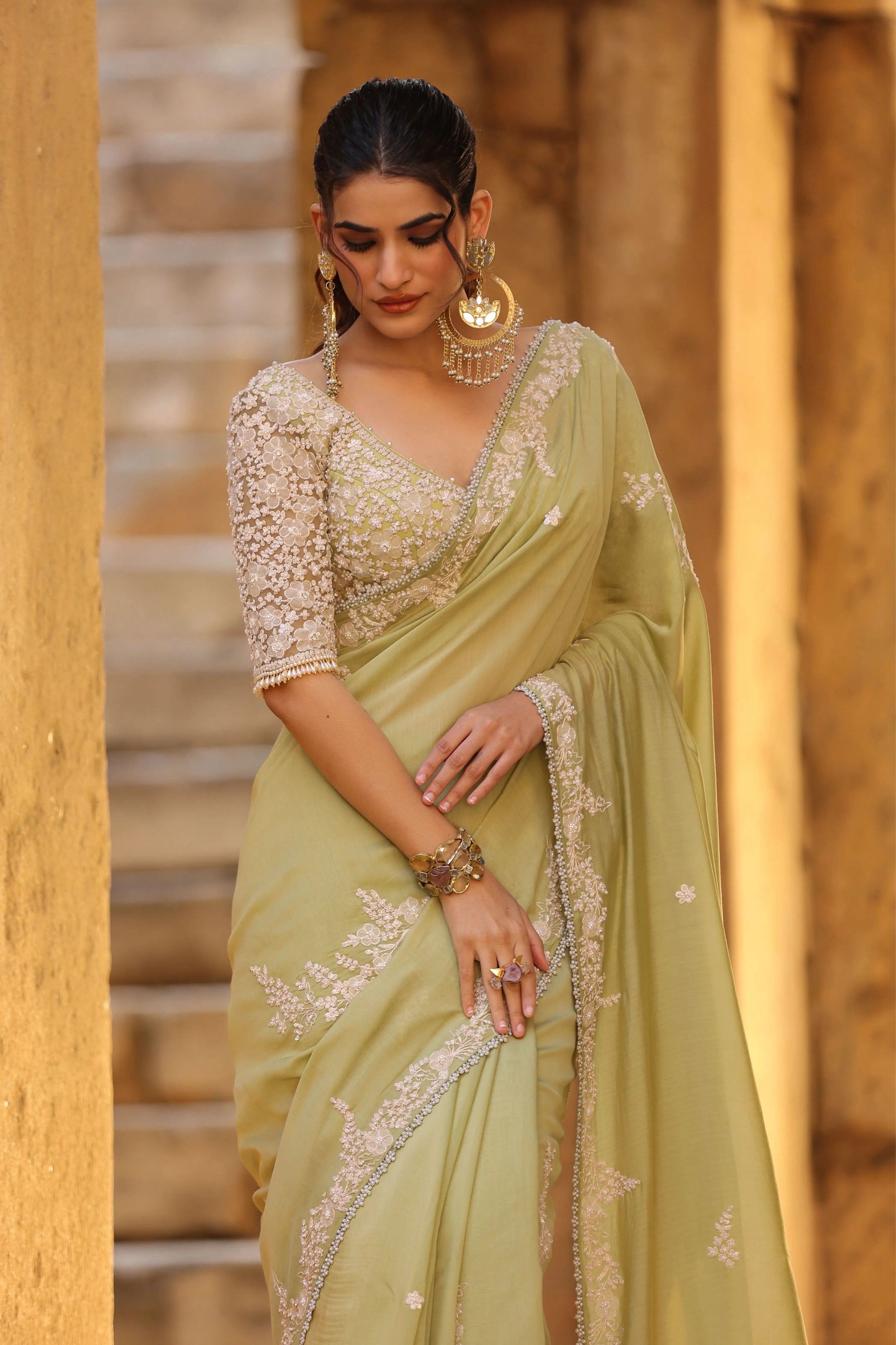 Vaayu Green Bail Buti Saree Set