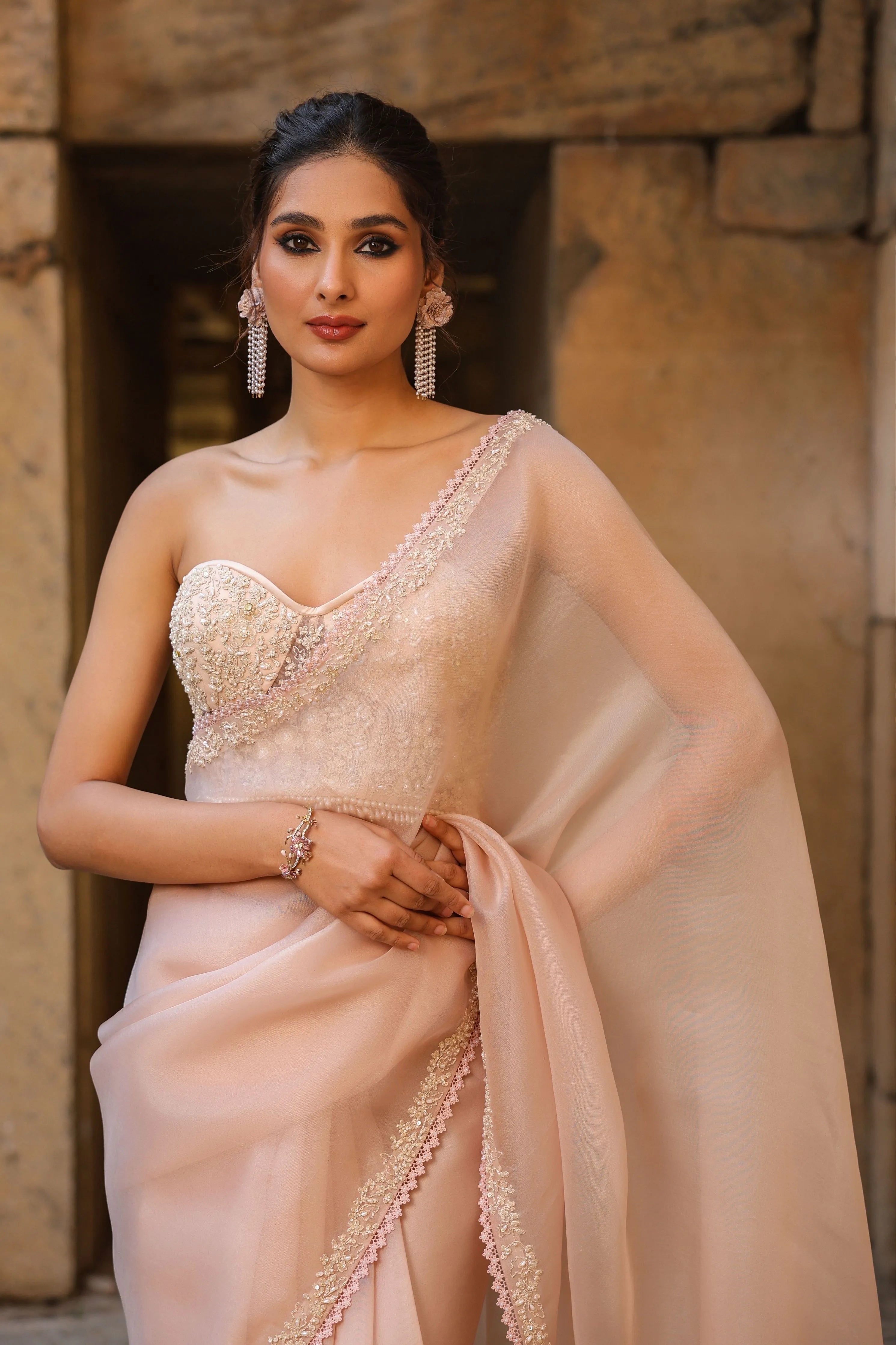 Vaayu Light Pink Corset Saree Set